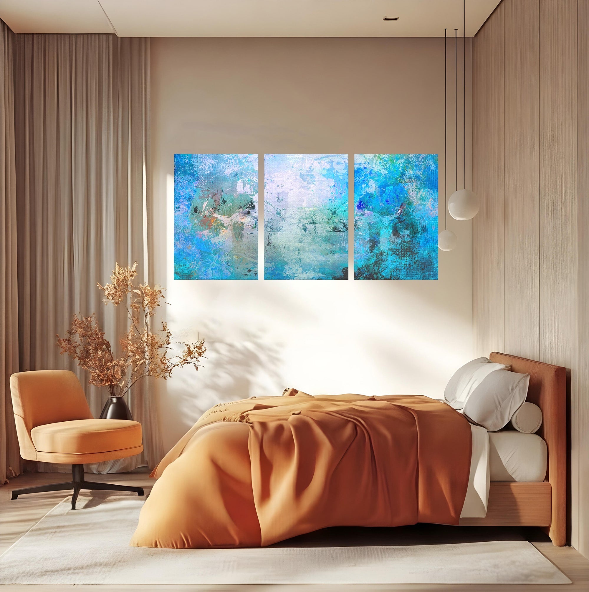 Set 3 Tablouri Canvas Premium LuxCanva® A3-1087, Colorful Blue, Abstract, BabyBlue, Albastru, Multicolor, Culori Vibrante