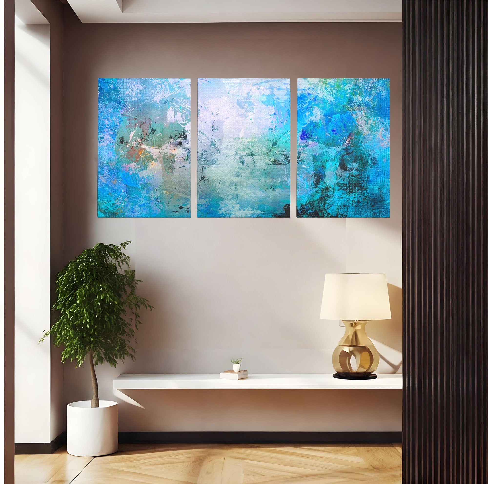 Set 3 Tablouri Canvas Premium LuxCanva® A3-1087, Colorful Blue, Abstract, BabyBlue, Albastru, Multicolor, Culori Vibrante