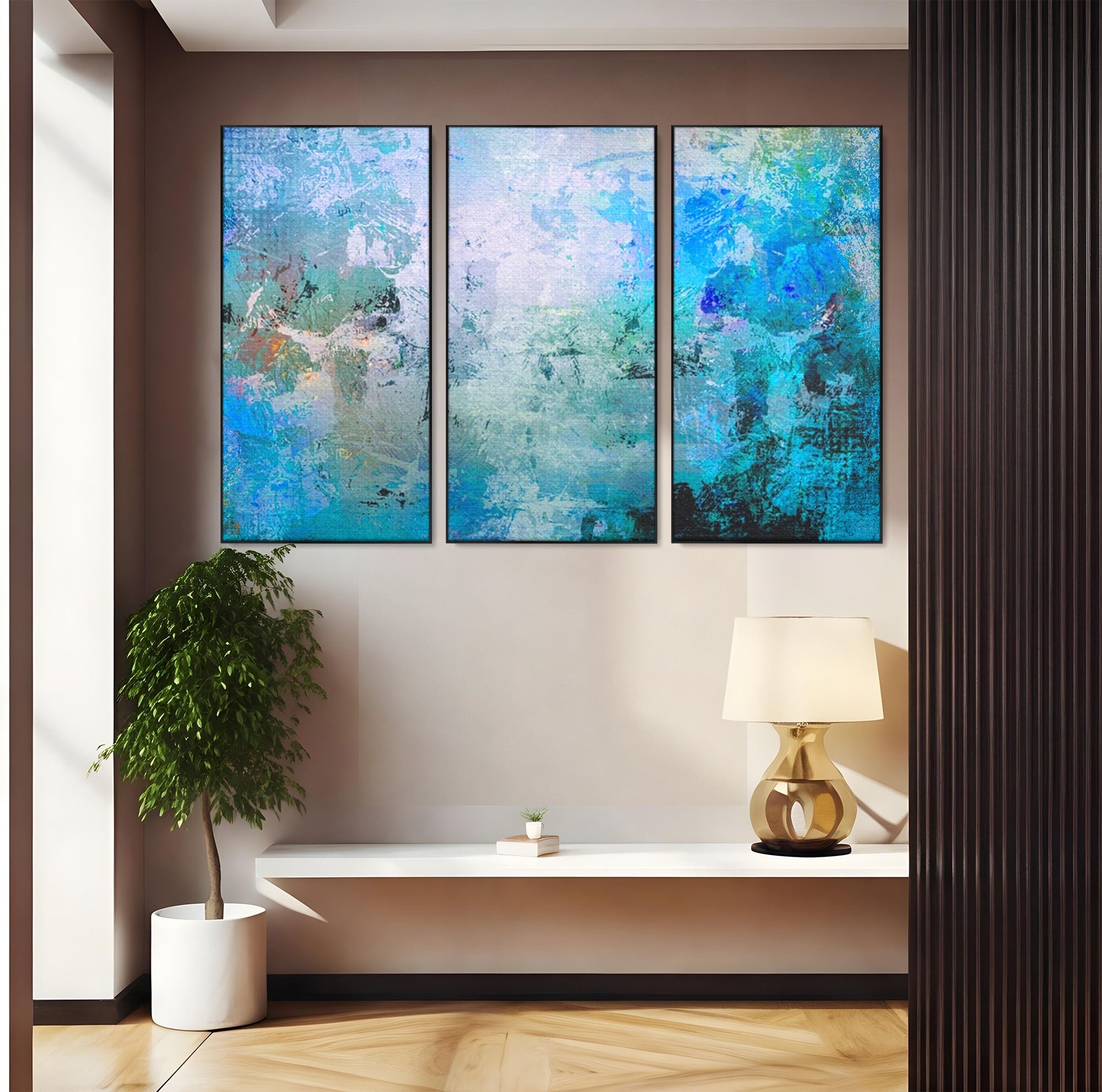 Set 3 Tablouri Canvas Premium LuxCanva® A3-1087, Colorful Blue, Abstract, BabyBlue, Albastru, Multicolor, Culori Vibrante