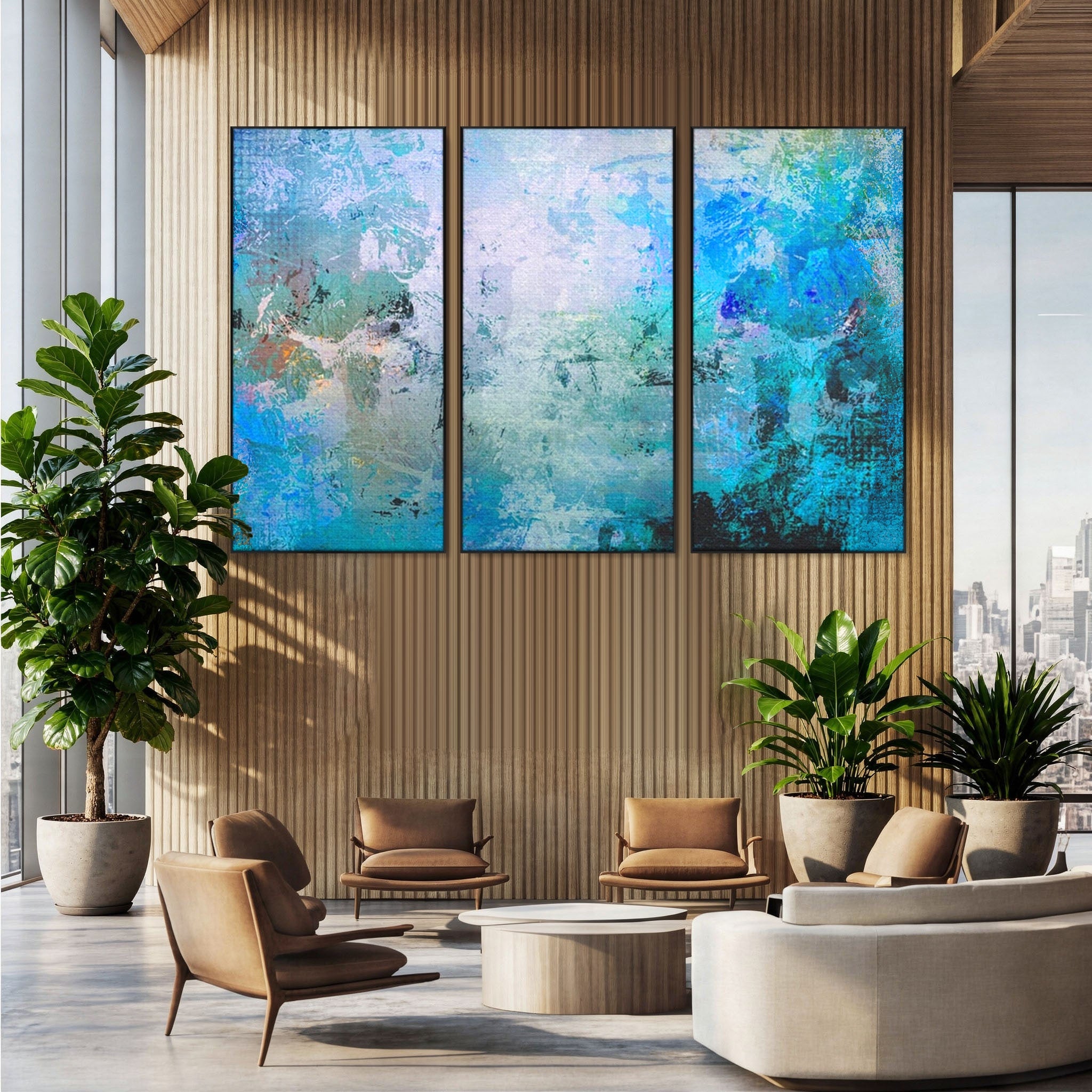 Set 3 Tablouri Canvas Premium LuxCanva® A3-1087, Colorful Blue, Abstract, BabyBlue, Albastru, Multicolor, Culori Vibrante
