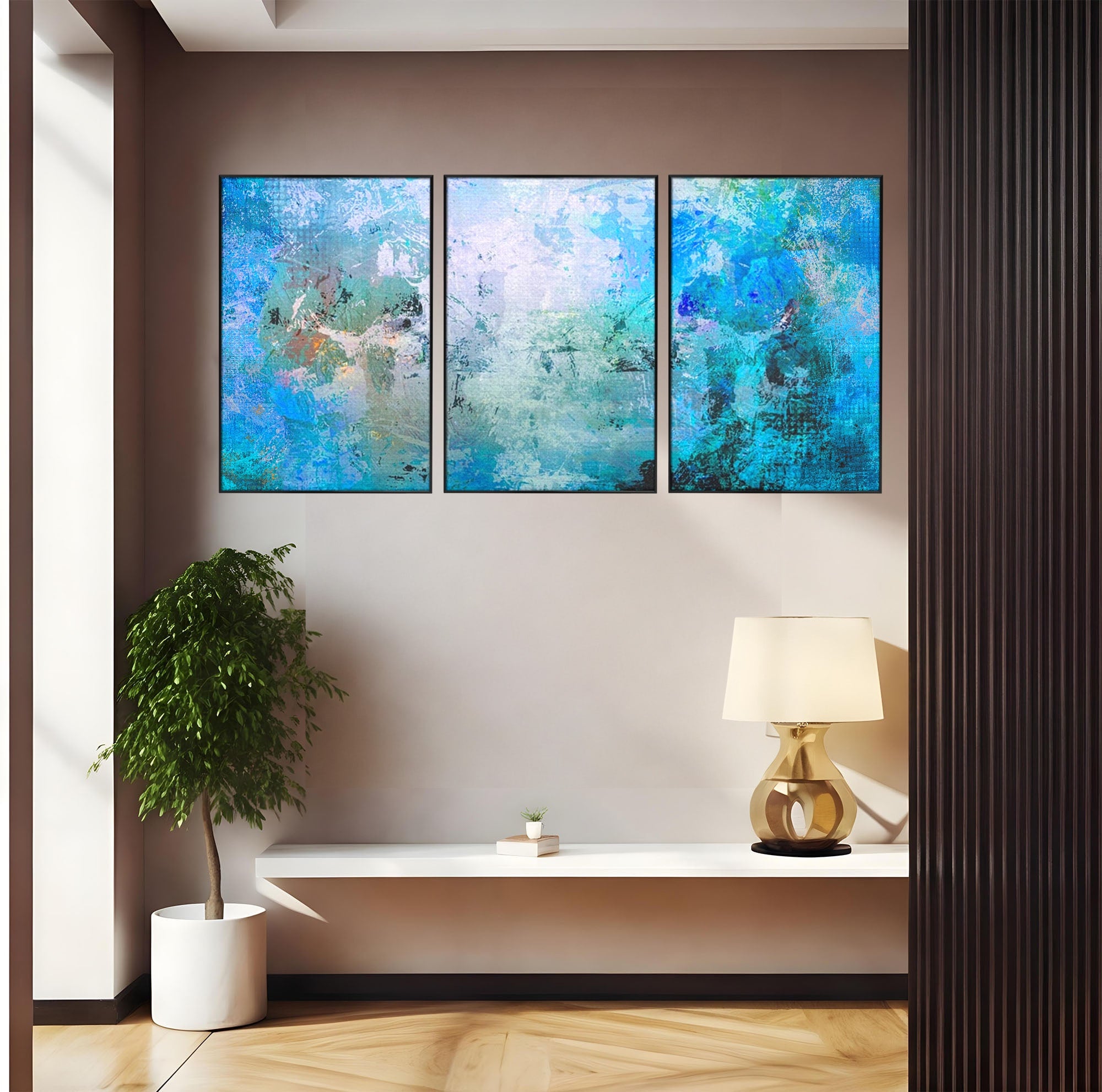 Set 3 Tablouri Canvas Premium LuxCanva® A3-1087, Colorful Blue, Abstract, BabyBlue, Albastru, Multicolor, Culori Vibrante