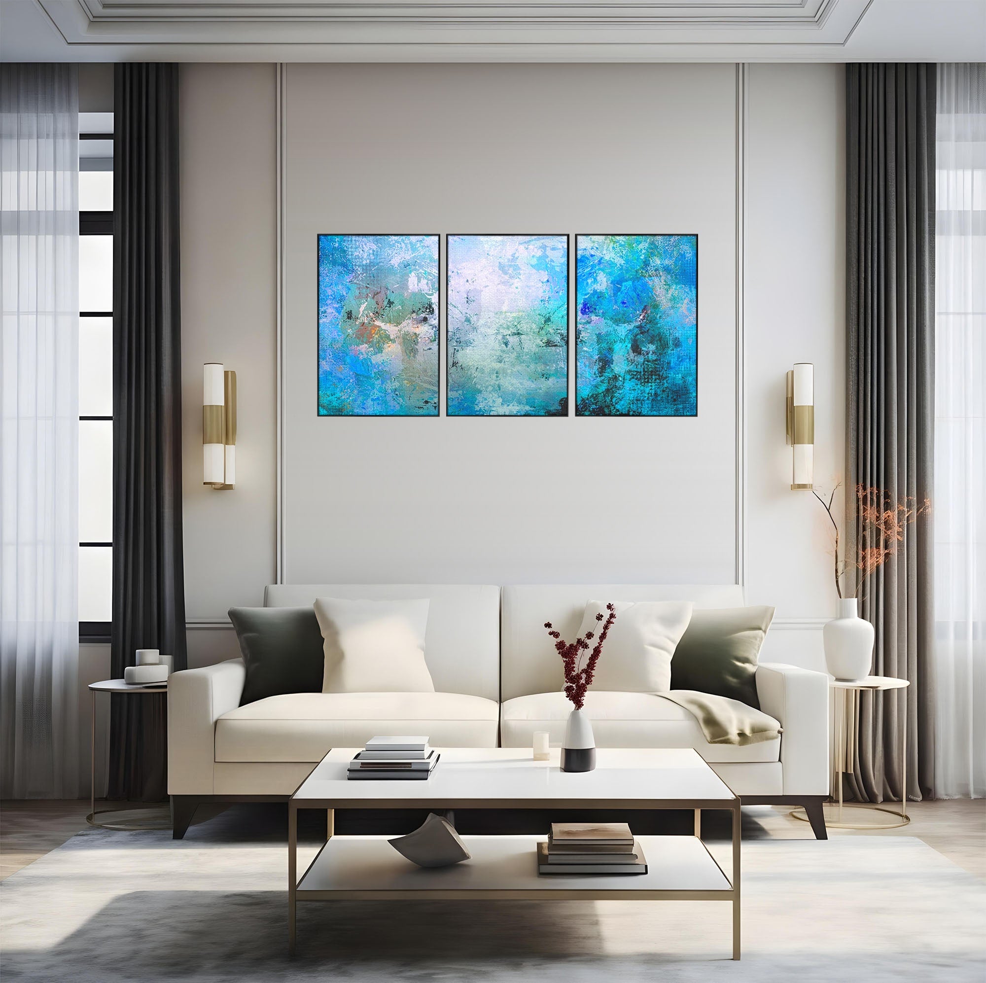 Set 3 Tablouri Canvas Premium LuxCanva® A3-1087, Colorful Blue, Abstract, BabyBlue, Albastru, Multicolor, Culori Vibrante