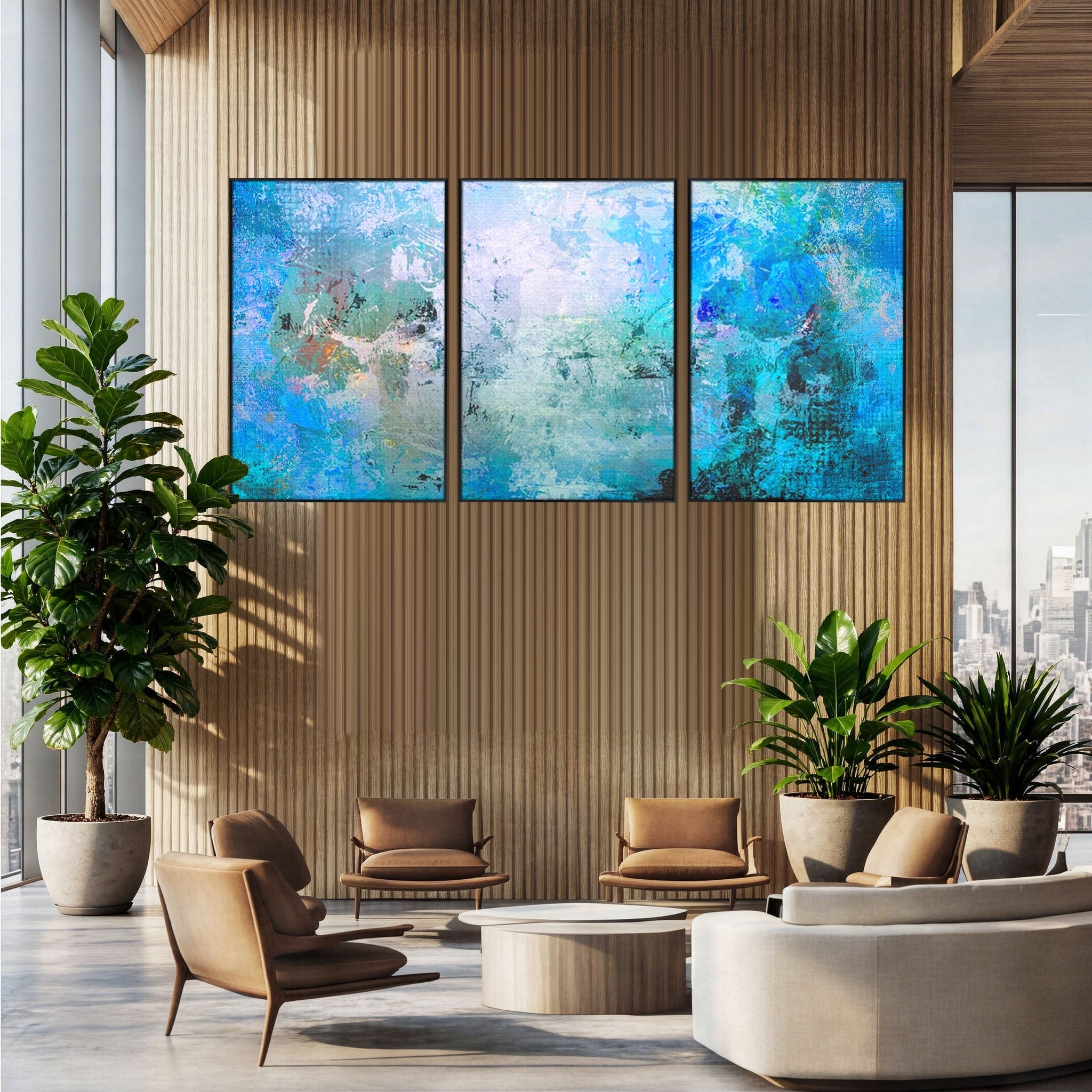 Set 3 Tablouri Canvas Premium LuxCanva® A3-1087, Colorful Blue, Abstract, BabyBlue, Albastru, Multicolor, Culori Vibrante