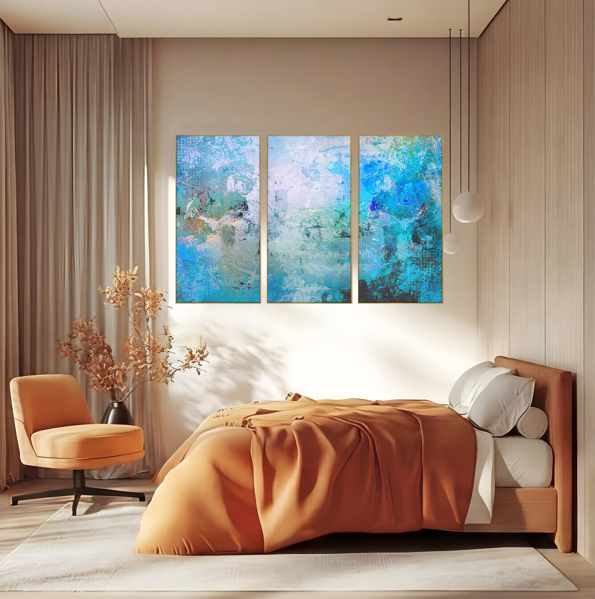 Set 3 Tablouri Canvas Premium LuxCanva® A3-1087, Colorful Blue, Abstract, BabyBlue, Albastru, Multicolor, Culori Vibrante