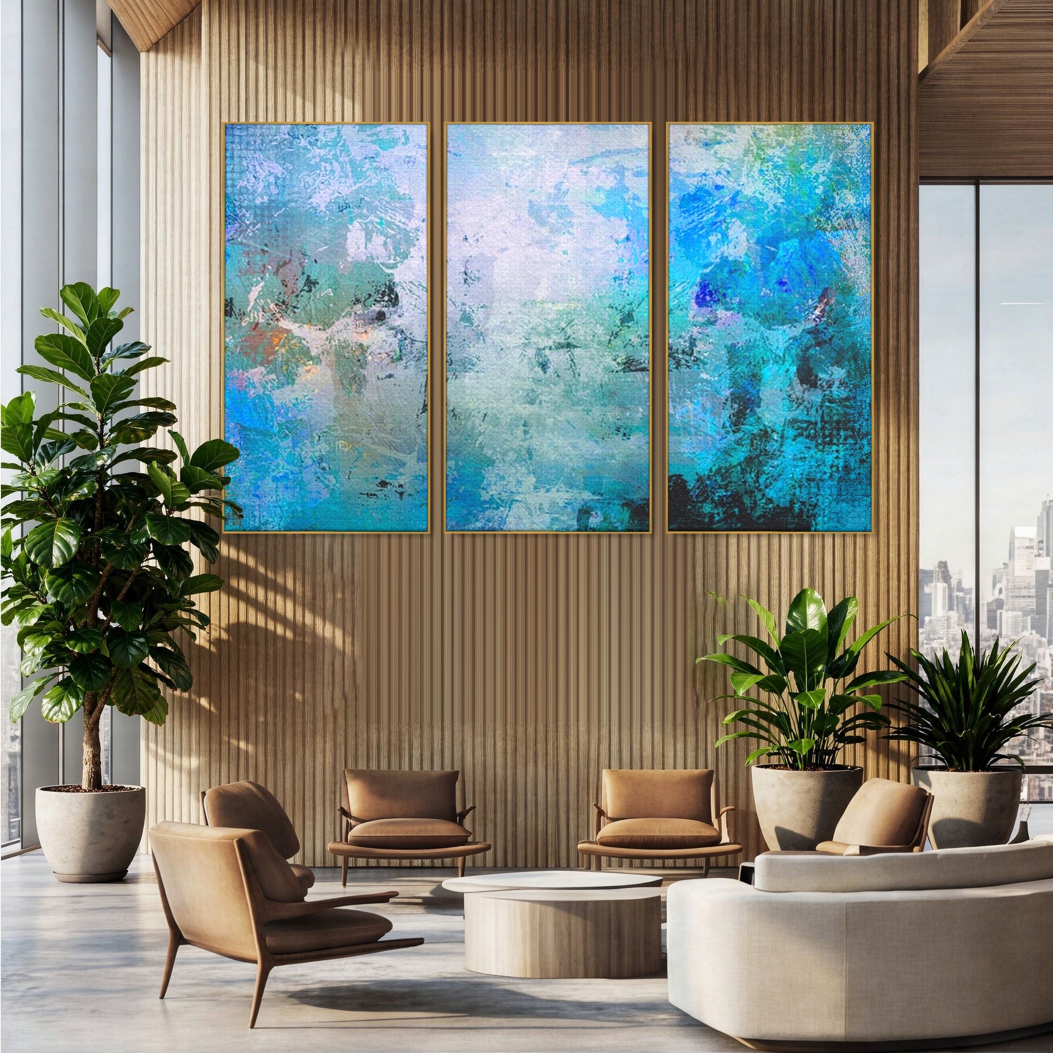 Set 3 Tablouri Canvas Premium LuxCanva® A3-1087, Colorful Blue, Abstract, BabyBlue, Albastru, Multicolor, Culori Vibrante