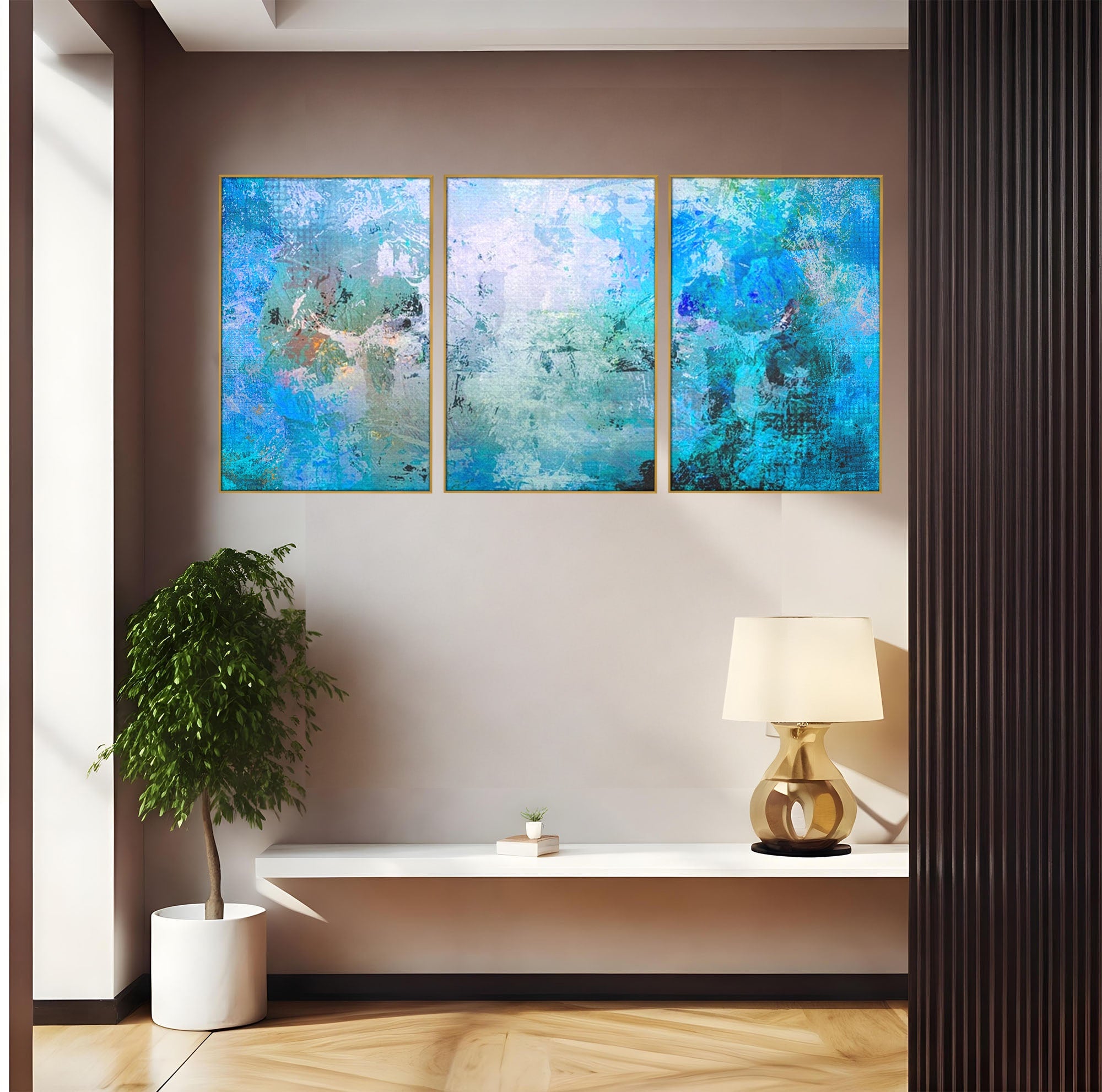 Set 3 Tablouri Canvas Premium LuxCanva® A3-1087, Colorful Blue, Abstract, BabyBlue, Albastru, Multicolor, Culori Vibrante