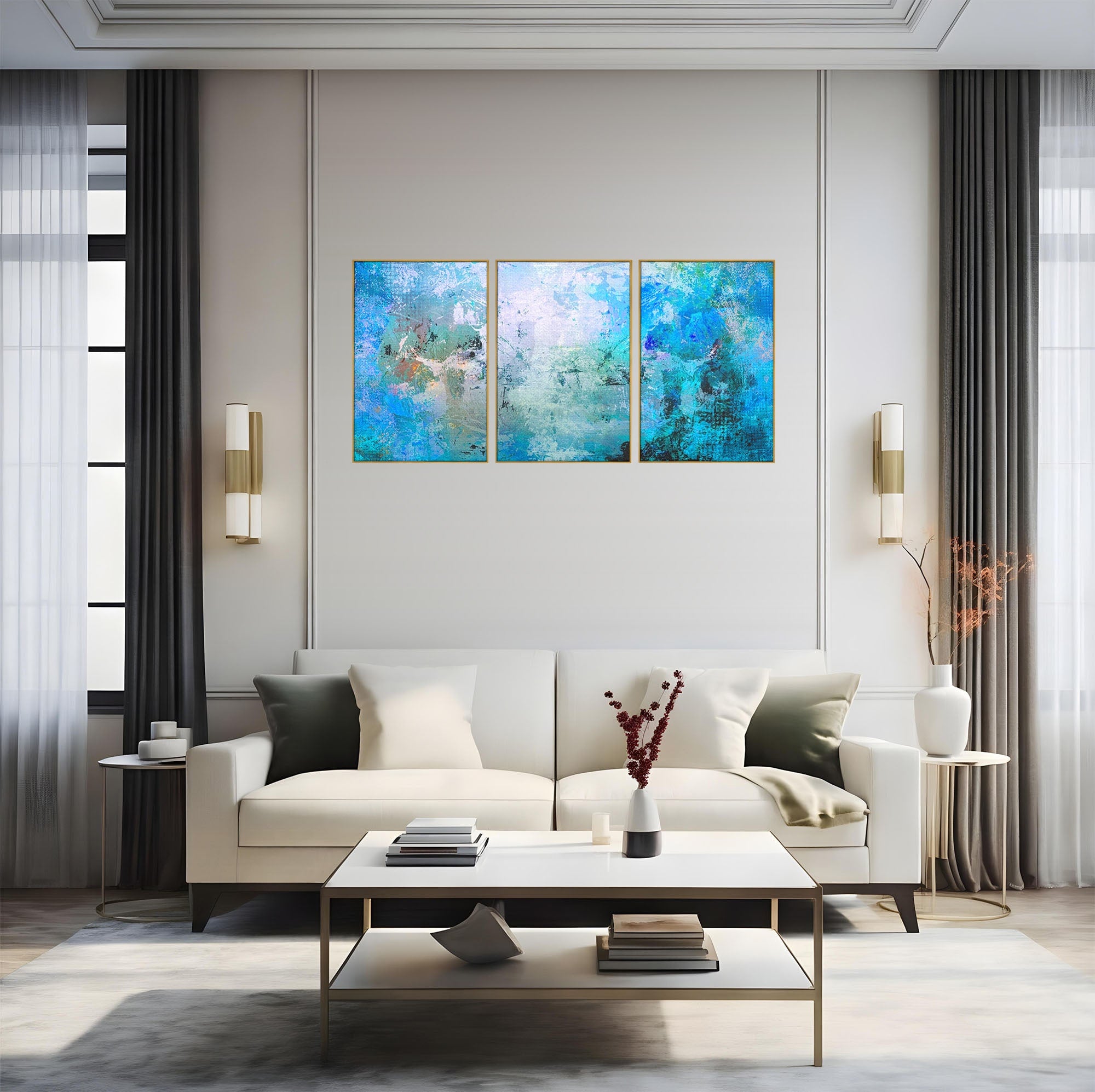 Set 3 Tablouri Canvas Premium LuxCanva® A3-1087, Colorful Blue, Abstract, BabyBlue, Albastru, Multicolor, Culori Vibrante
