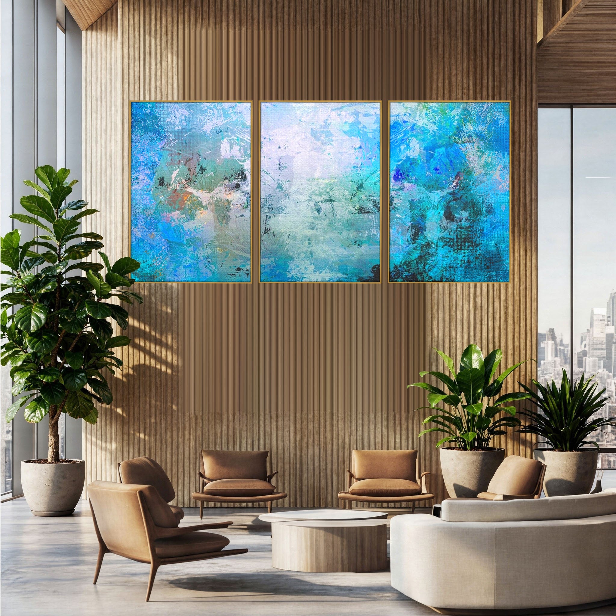 Set 3 Tablouri Canvas Premium LuxCanva® A3-1087, Colorful Blue, Abstract, BabyBlue, Albastru, Multicolor, Culori Vibrante