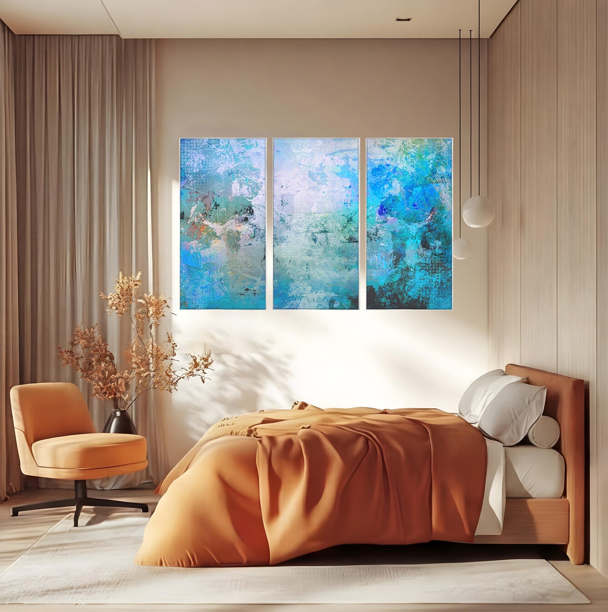 Set 3 Tablouri Canvas Premium LuxCanva® A3-1087, Colorful Blue, Abstract, BabyBlue, Albastru, Multicolor, Culori Vibrante