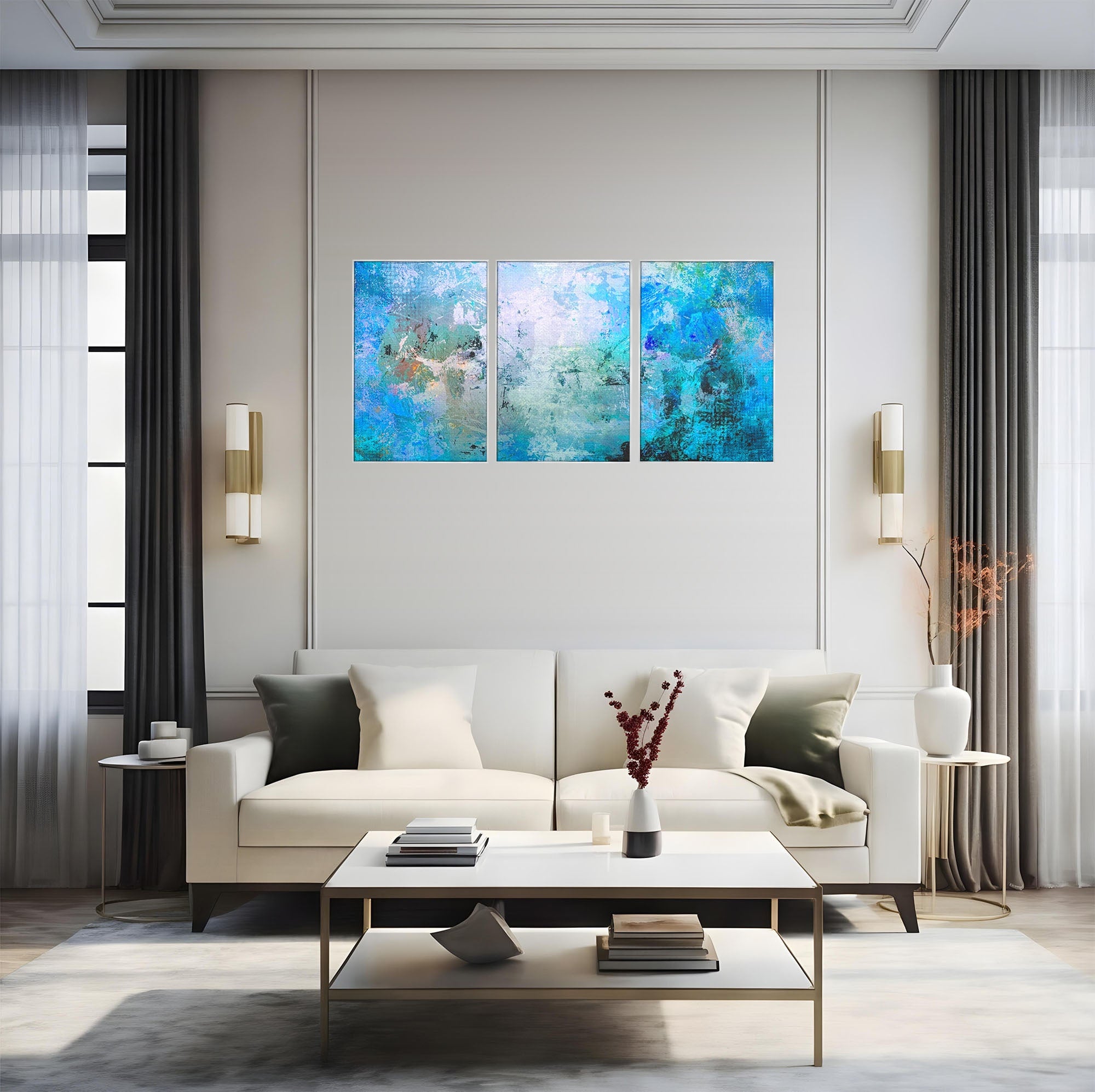 Set 3 Tablouri Canvas Premium LuxCanva® A3-1087, Colorful Blue, Abstract, BabyBlue, Albastru, Multicolor, Culori Vibrante