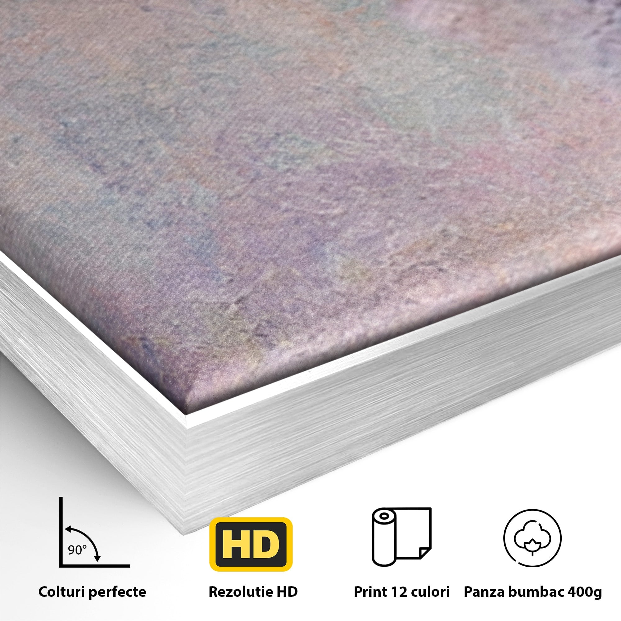 Set 3 Tablouri Canvas Premium LuxCanva® A3-1088, Colorful Purple, Abstract, Mov, Violet, Lavander, Multicolor, Culori Vibrante