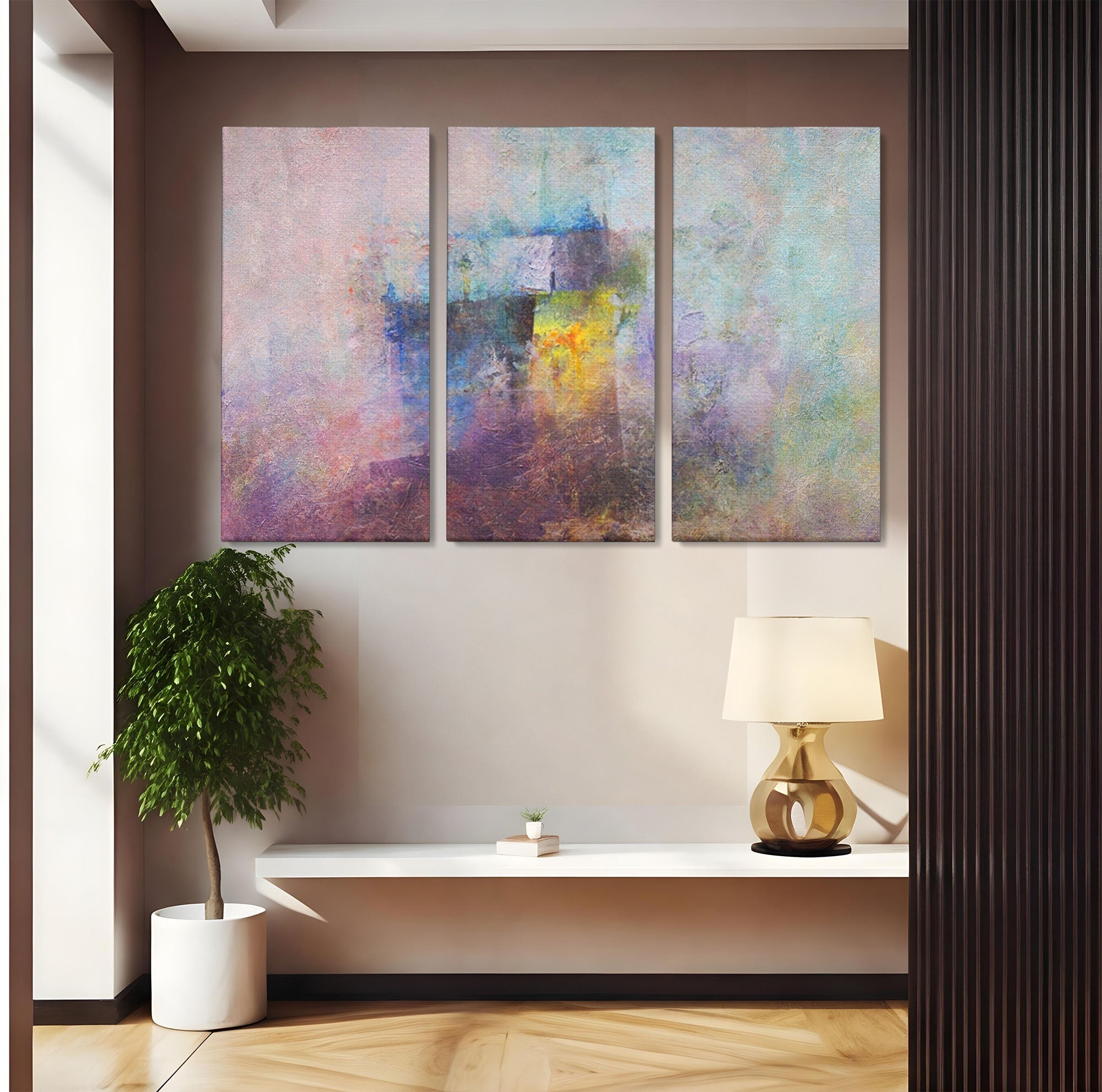 Set 3 Tablouri Canvas Premium LuxCanva® A3-1088, Colorful Purple, Abstract, Mov, Violet, Lavander, Multicolor, Culori Vibrante