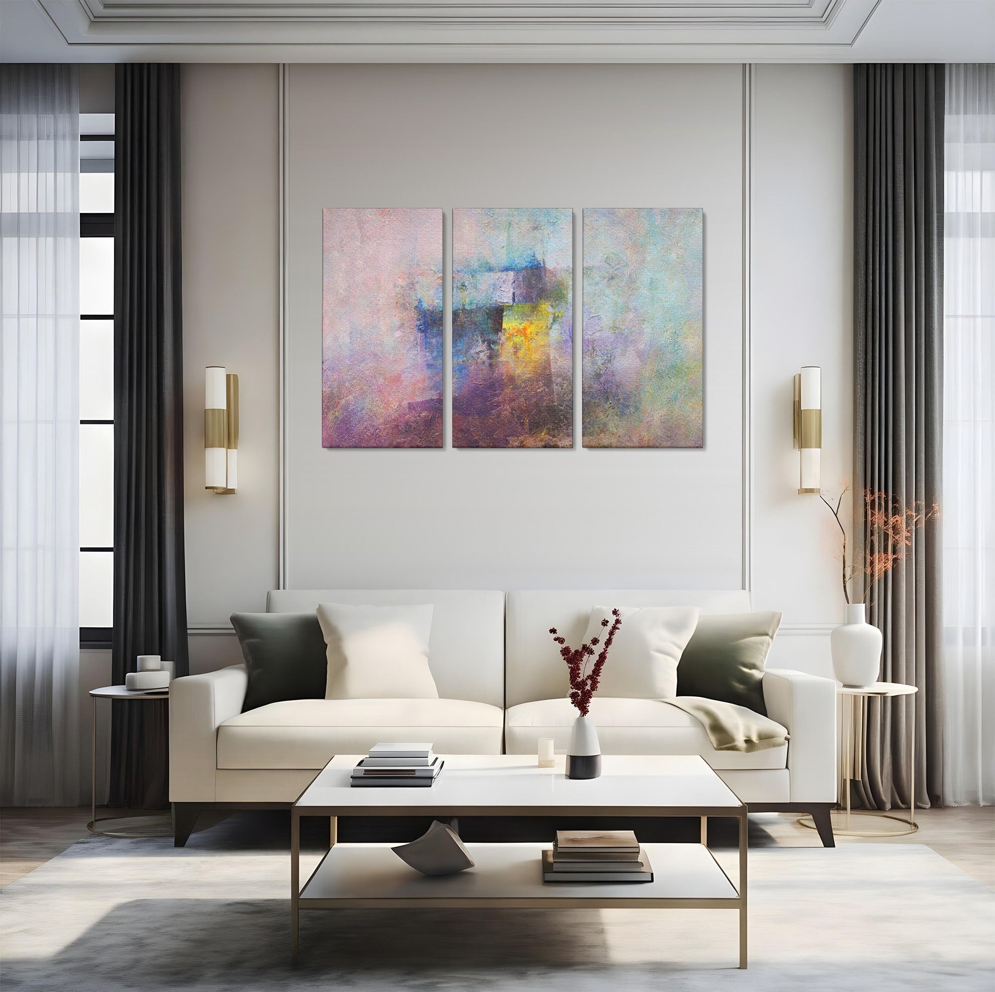 Set 3 Tablouri Canvas Premium LuxCanva® A3-1088, Colorful Purple, Abstract, Mov, Violet, Lavander, Multicolor, Culori Vibrante