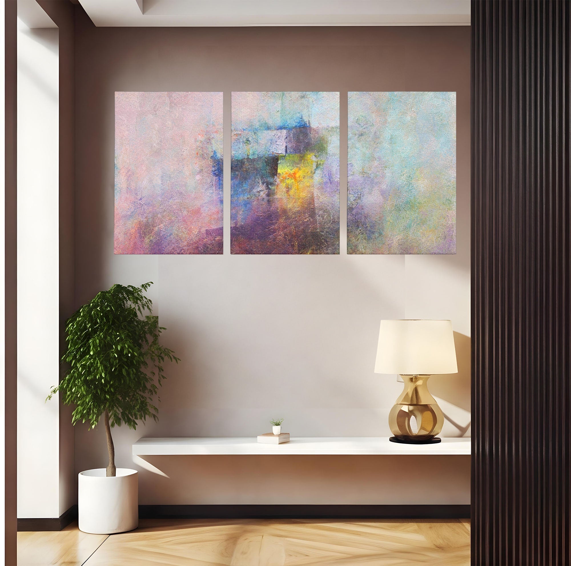 Set 3 Tablouri Canvas Premium LuxCanva® A3-1088, Colorful Purple, Abstract, Mov, Violet, Lavander, Multicolor, Culori Vibrante