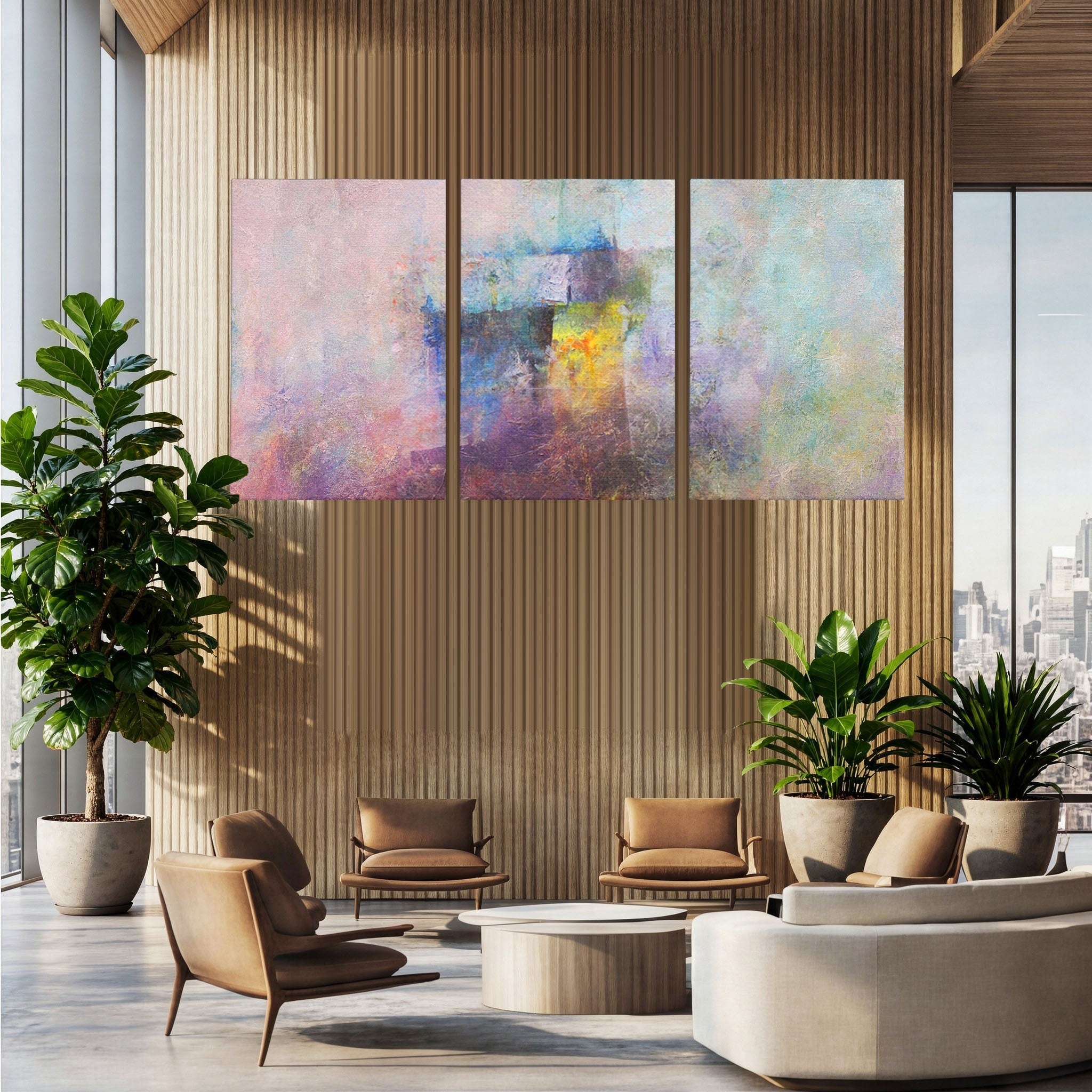 Set 3 Tablouri Canvas Premium LuxCanva® A3-1088, Colorful Purple, Abstract, Mov, Violet, Lavander, Multicolor, Culori Vibrante