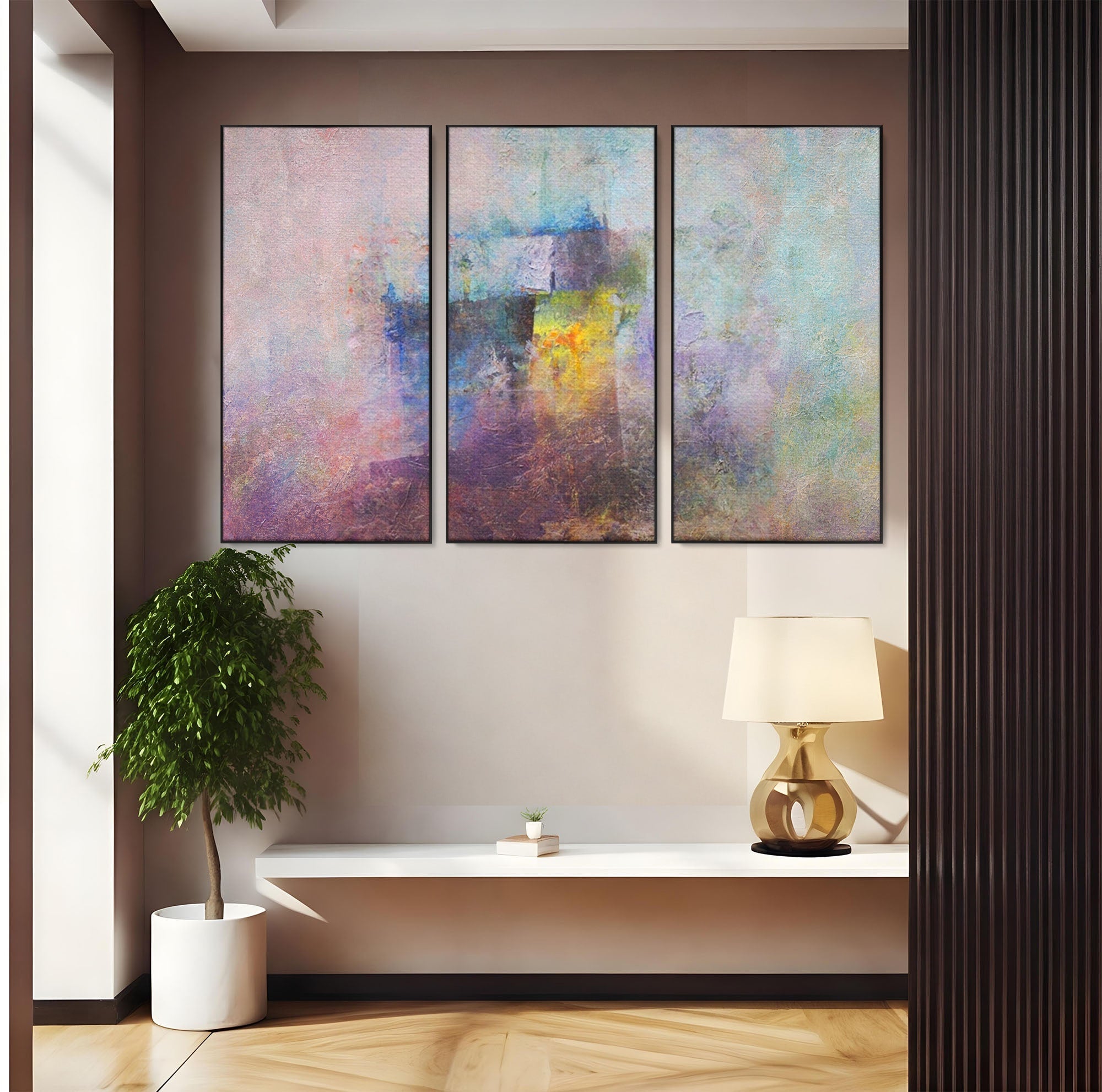 Set 3 Tablouri Canvas Premium LuxCanva® A3-1088, Colorful Purple, Abstract, Mov, Violet, Lavander, Multicolor, Culori Vibrante