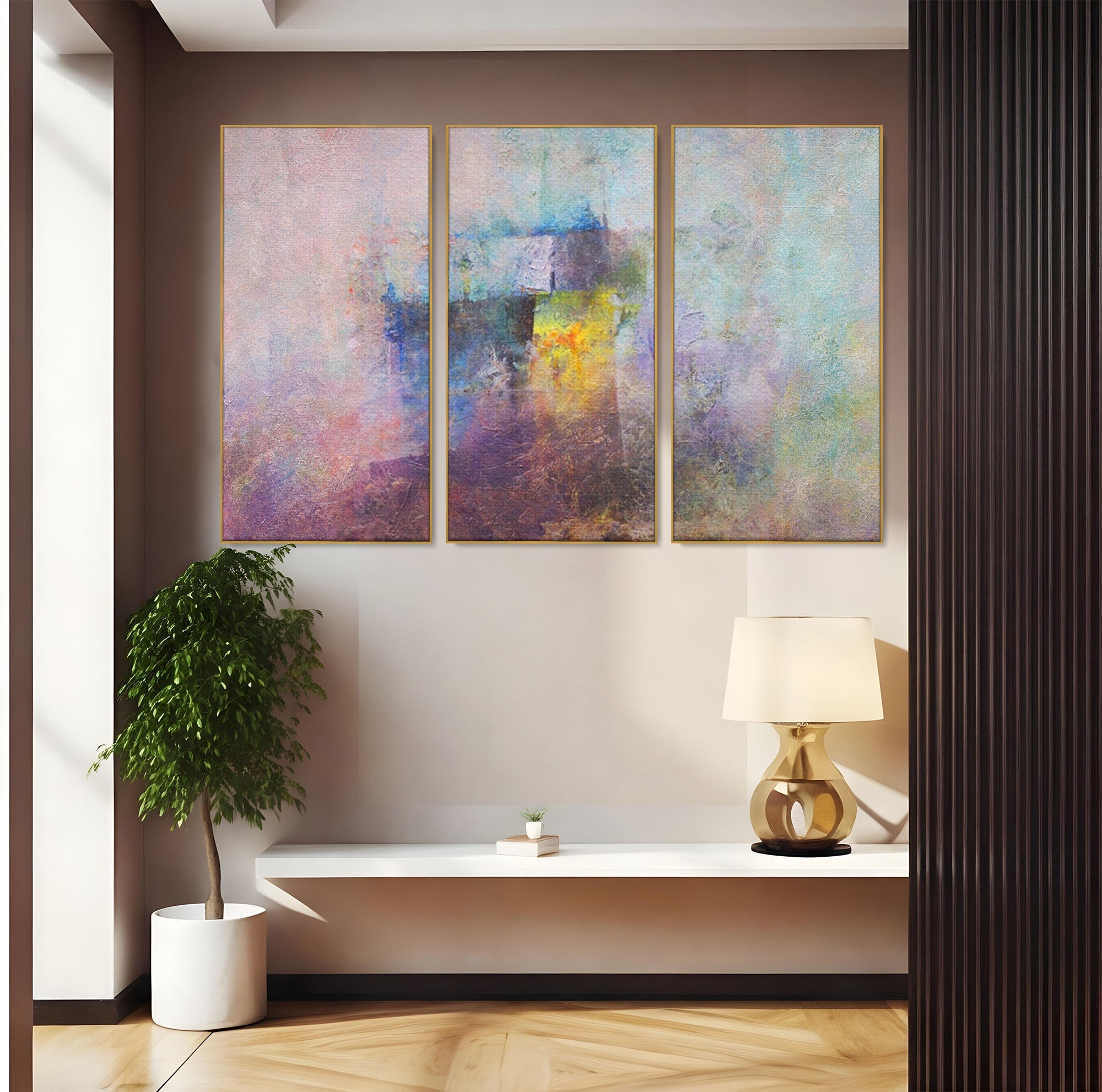 Set 3 Tablouri Canvas Premium LuxCanva® A3-1088, Colorful Purple, Abstract, Mov, Violet, Lavander, Multicolor, Culori Vibrante