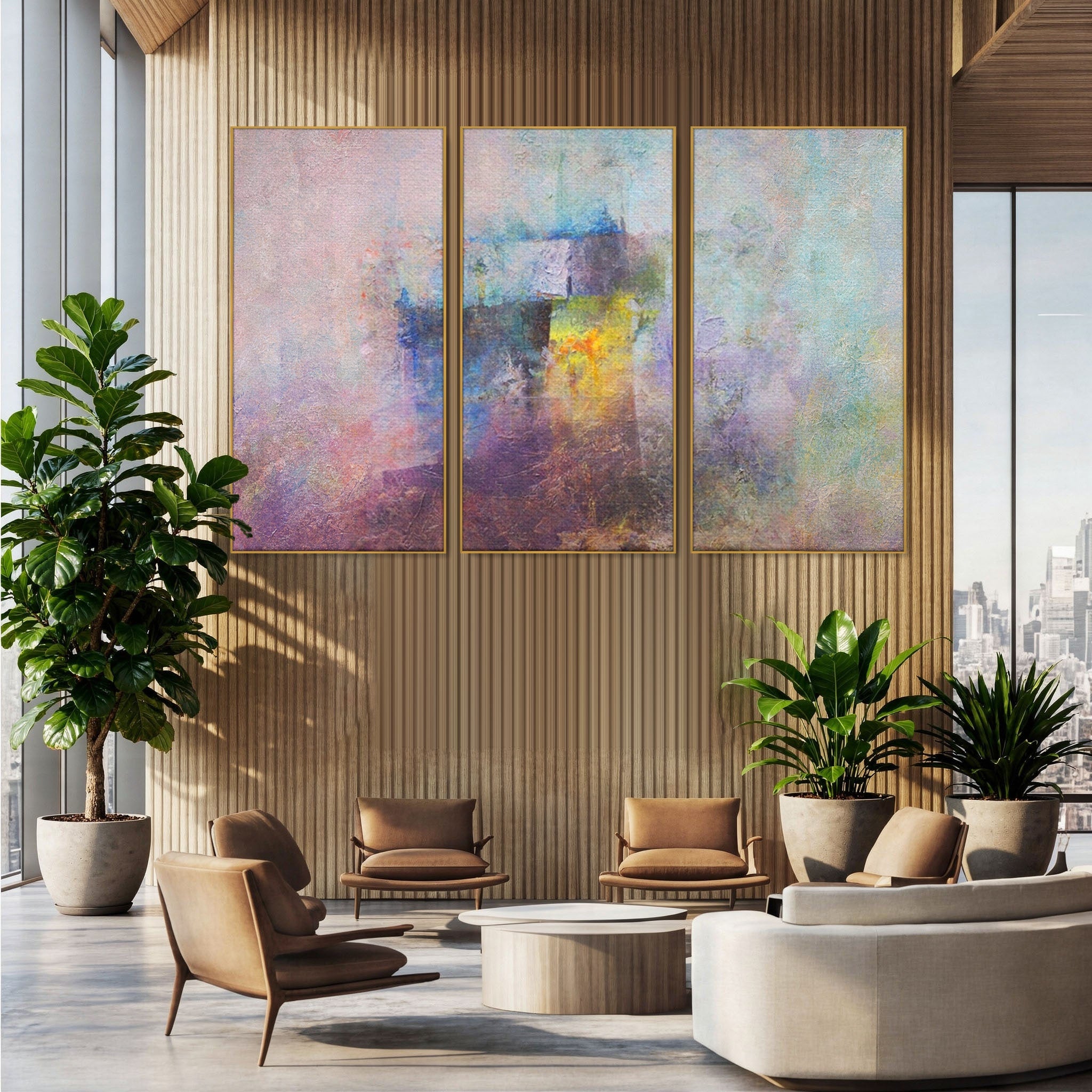Set 3 Tablouri Canvas Premium LuxCanva® A3-1088, Colorful Purple, Abstract, Mov, Violet, Lavander, Multicolor, Culori Vibrante