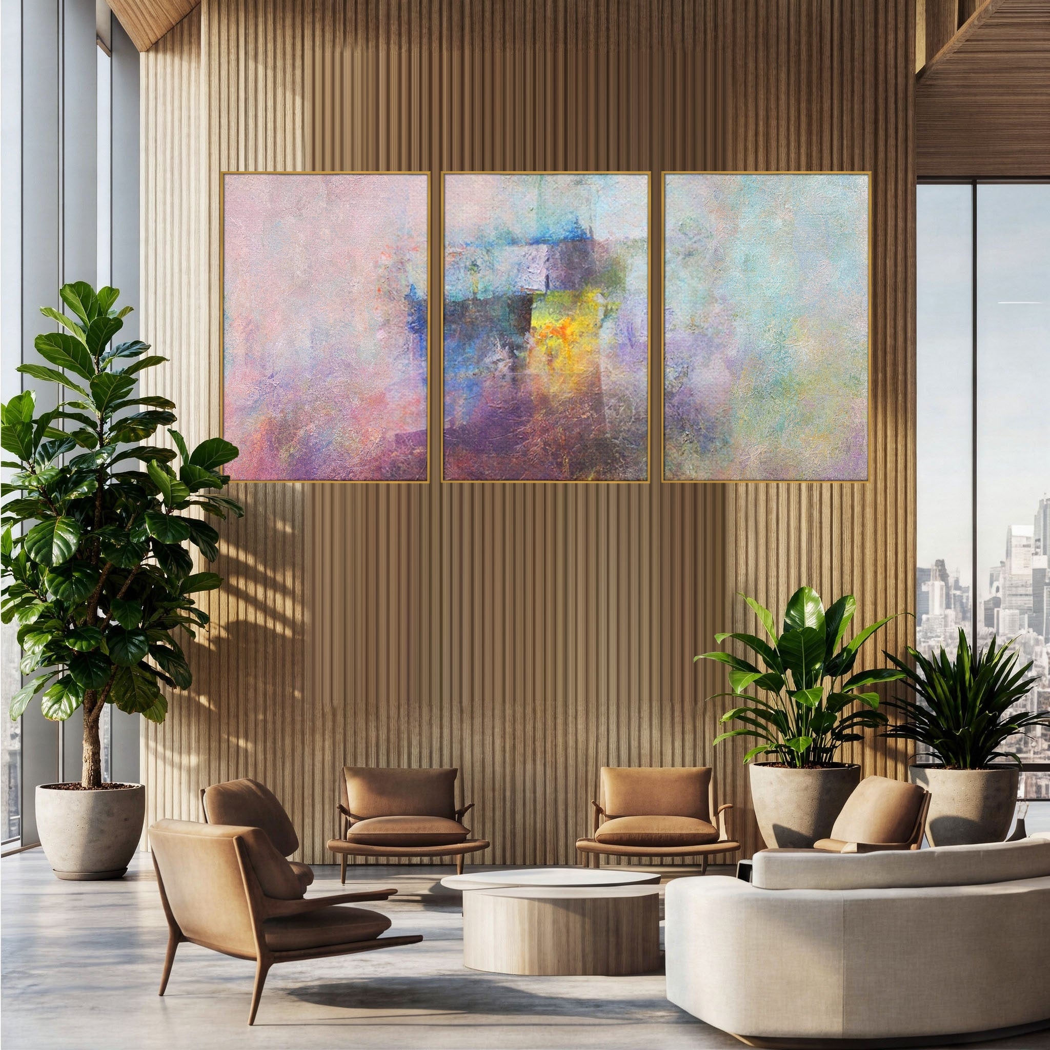 Set 3 Tablouri Canvas Premium LuxCanva® A3-1088, Colorful Purple, Abstract, Mov, Violet, Lavander, Multicolor, Culori Vibrante