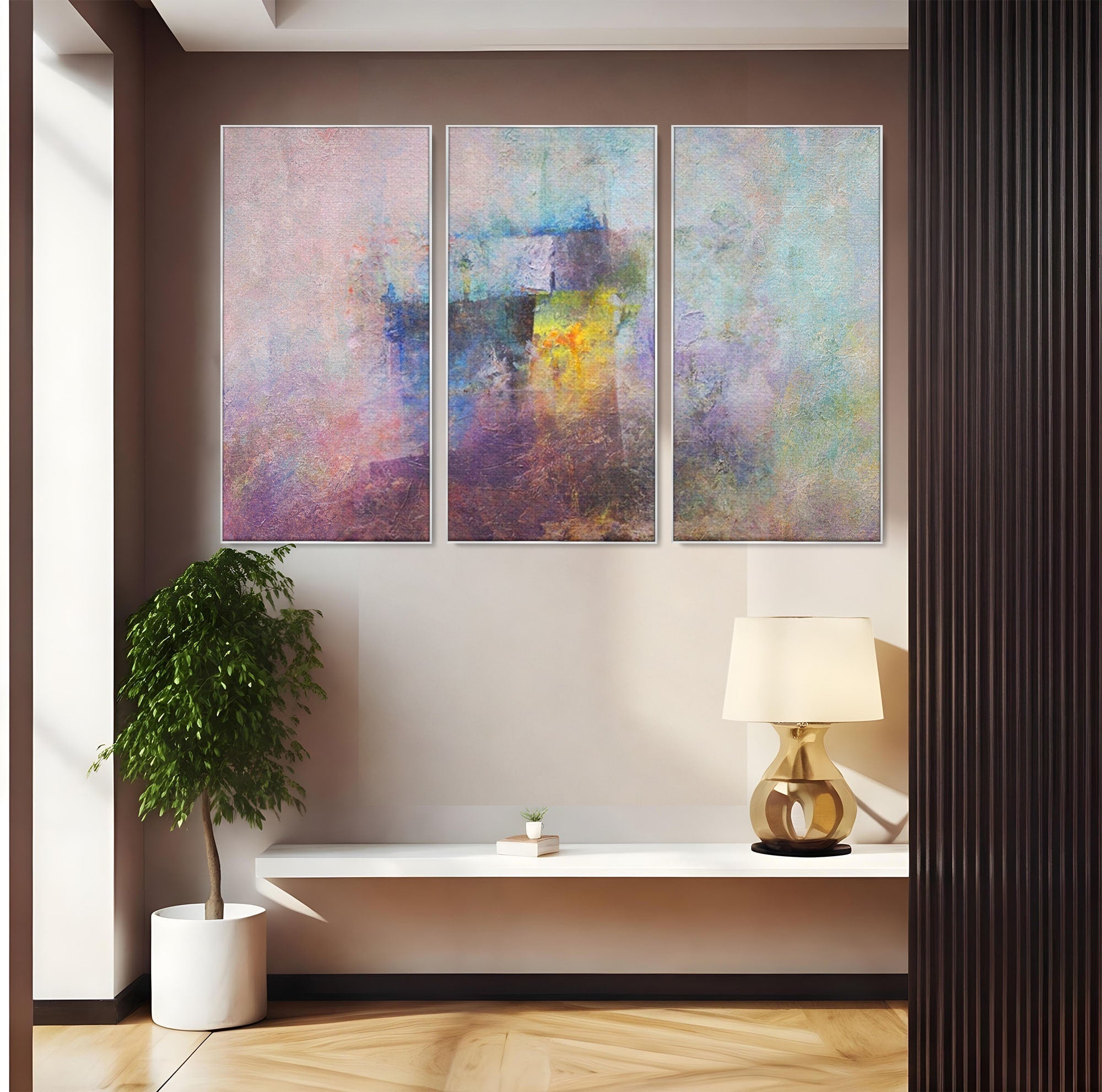 Set 3 Tablouri Canvas Premium LuxCanva® A3-1088, Colorful Purple, Abstract, Mov, Violet, Lavander, Multicolor, Culori Vibrante