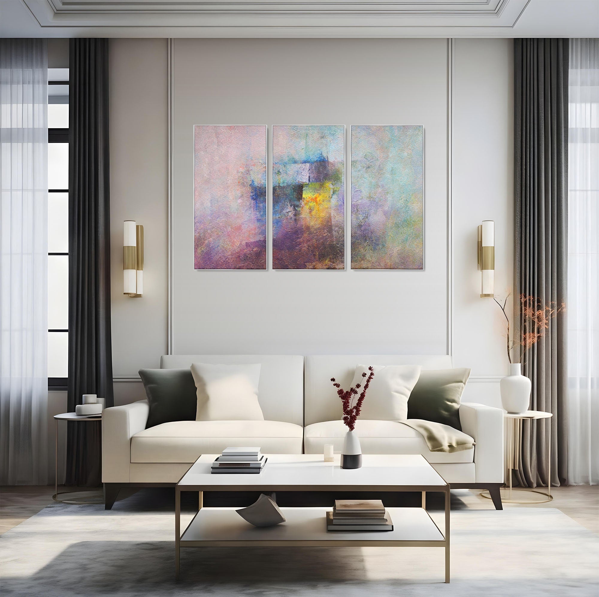 Set 3 Tablouri Canvas Premium LuxCanva® A3-1088, Colorful Purple, Abstract, Mov, Violet, Lavander, Multicolor, Culori Vibrante