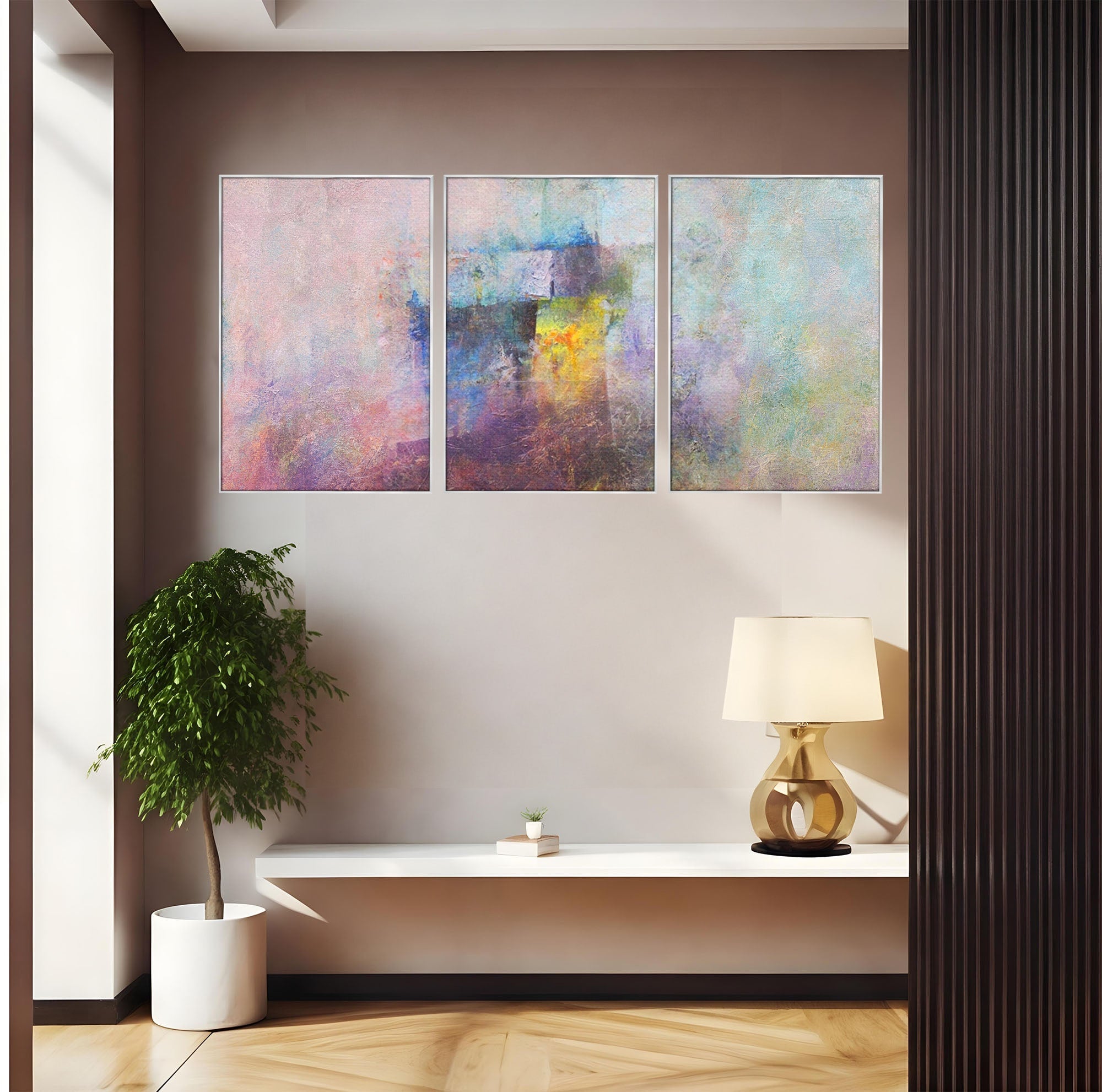 Set 3 Tablouri Canvas Premium LuxCanva® A3-1088, Colorful Purple, Abstract, Mov, Violet, Lavander, Multicolor, Culori Vibrante