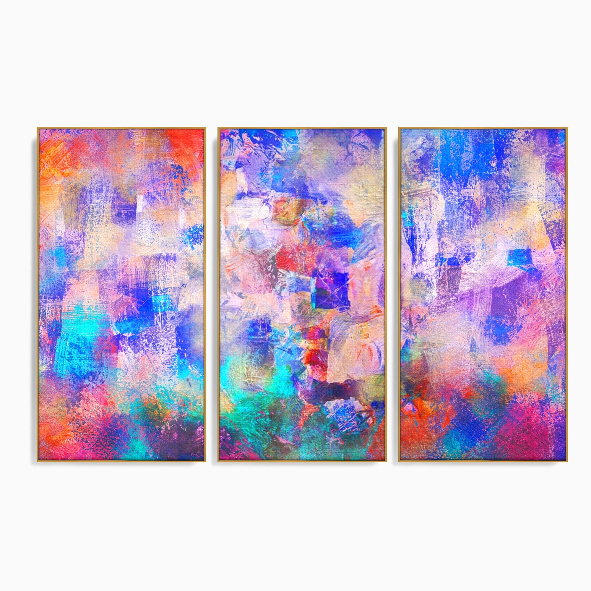 Set 3 Tablouri Canvas Premium LuxCanva® A3-1089, Multicolor, Abstract, Mixture Of Colors, Culori Vibrante