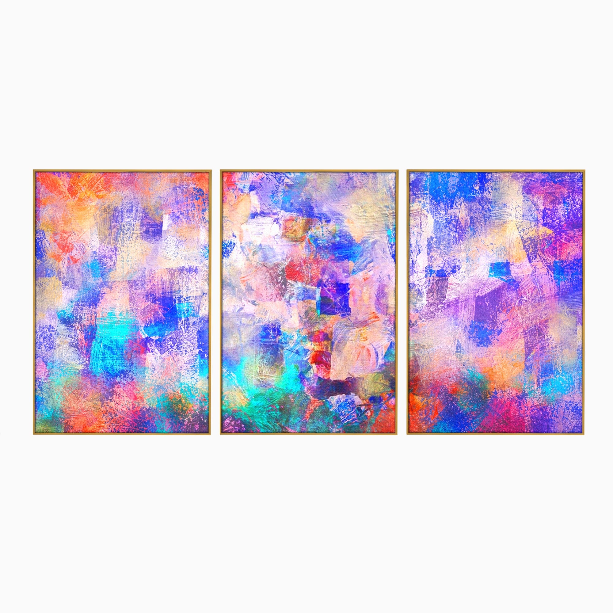 Set 3 Tablouri Canvas Premium LuxCanva® A3-1089, Multicolor, Abstract, Mixture Of Colors, Culori Vibrante