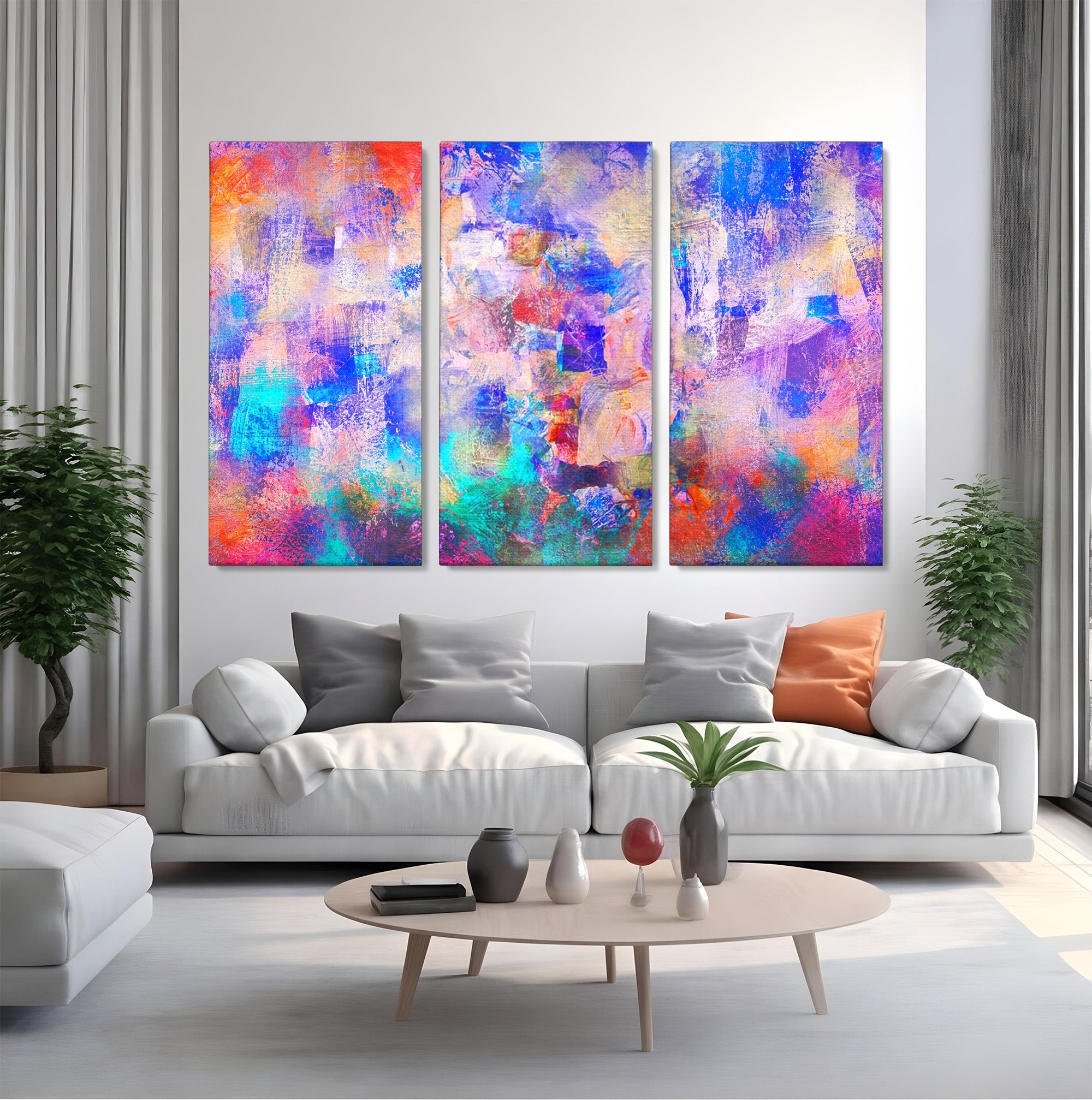 Set 3 Tablouri Canvas Premium LuxCanva® A3-1089, Multicolor, Abstract, Mixture Of Colors, Culori Vibrante