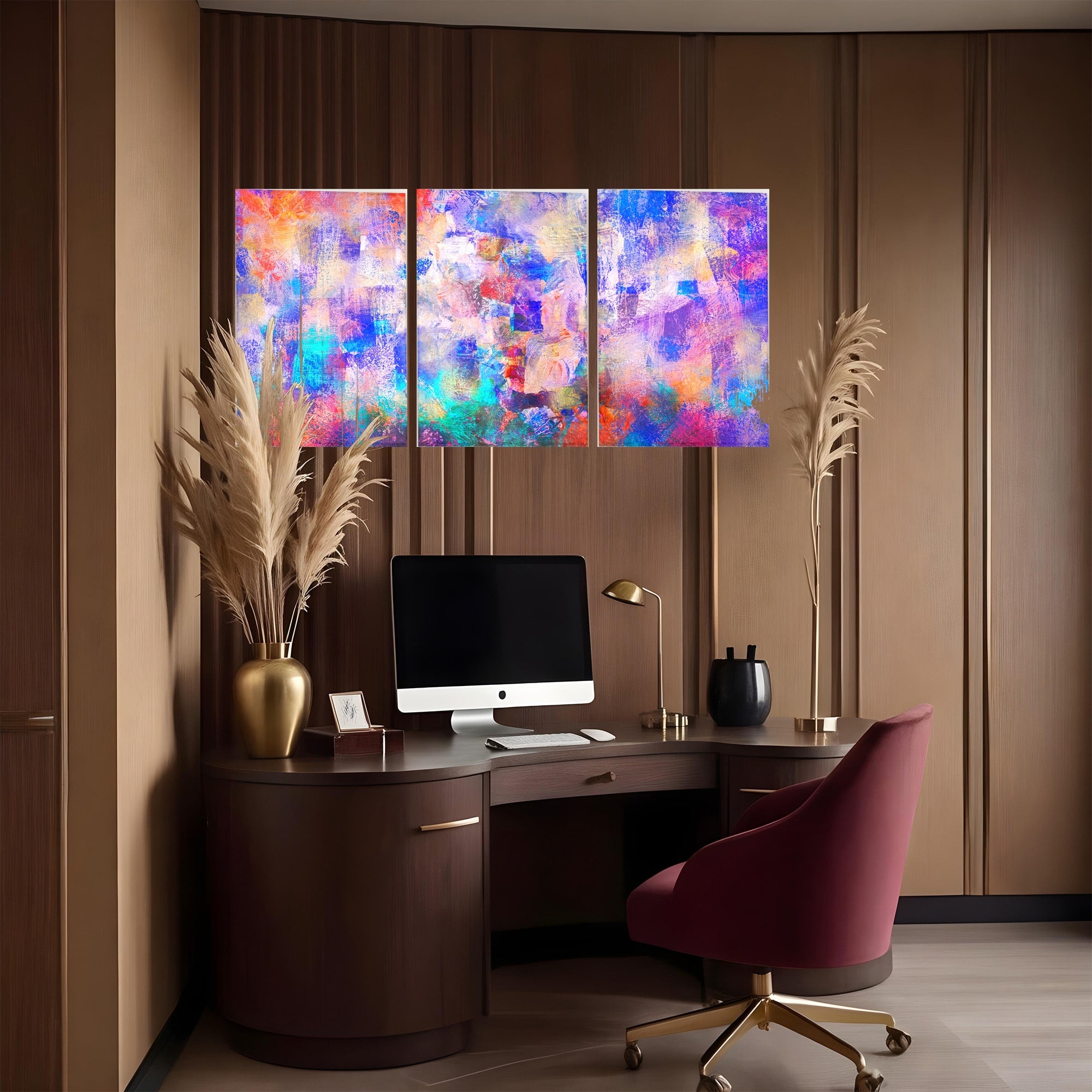 Set 3 Tablouri Canvas Premium LuxCanva® A3-1089, Multicolor, Abstract, Mixture Of Colors, Culori Vibrante
