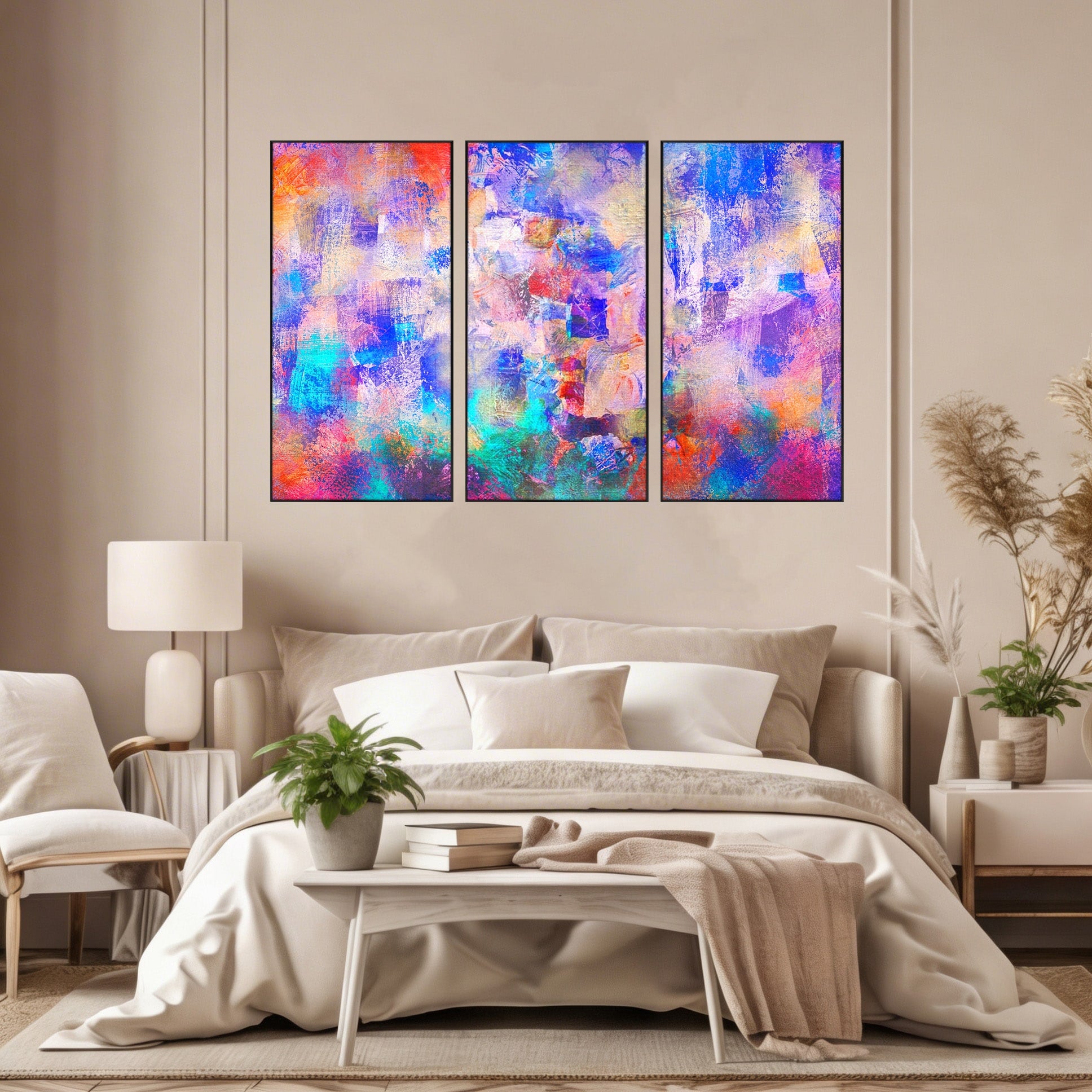Set 3 Tablouri Canvas Premium LuxCanva® A3-1089, Multicolor, Abstract, Mixture Of Colors, Culori Vibrante