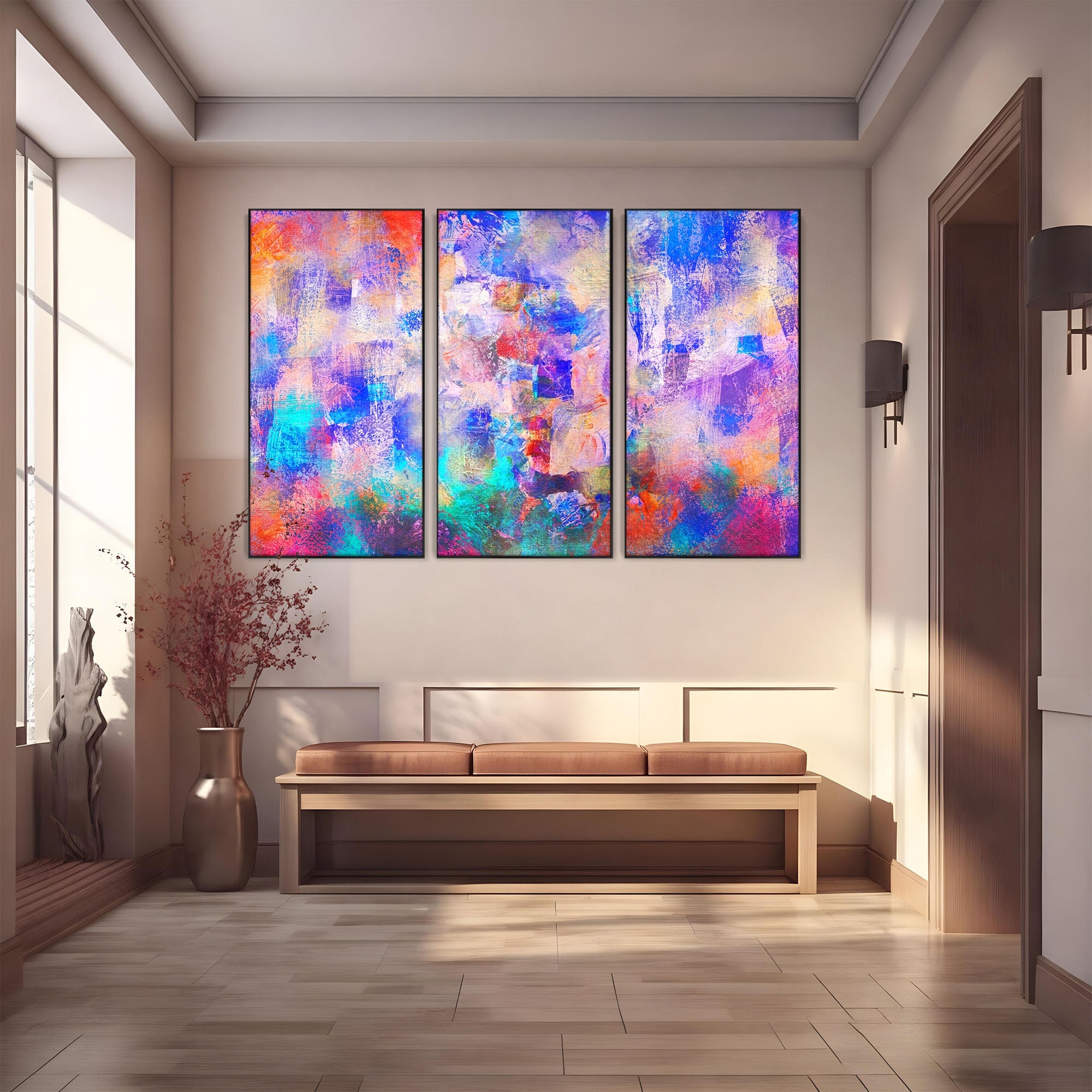 Set 3 Tablouri Canvas Premium LuxCanva® A3-1089, Multicolor, Abstract, Mixture Of Colors, Culori Vibrante