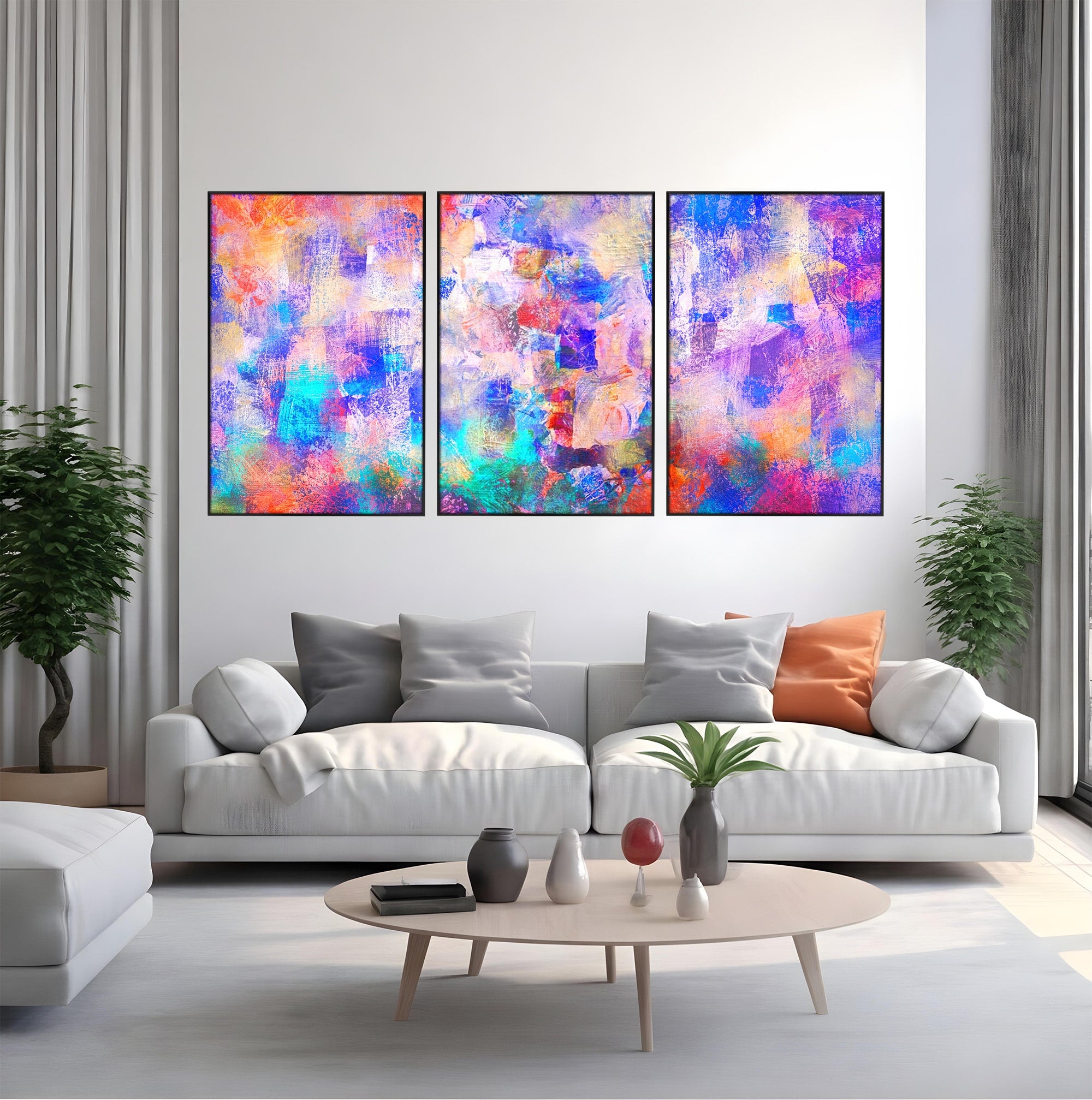 Set 3 Tablouri Canvas Premium LuxCanva® A3-1089, Multicolor, Abstract, Mixture Of Colors, Culori Vibrante