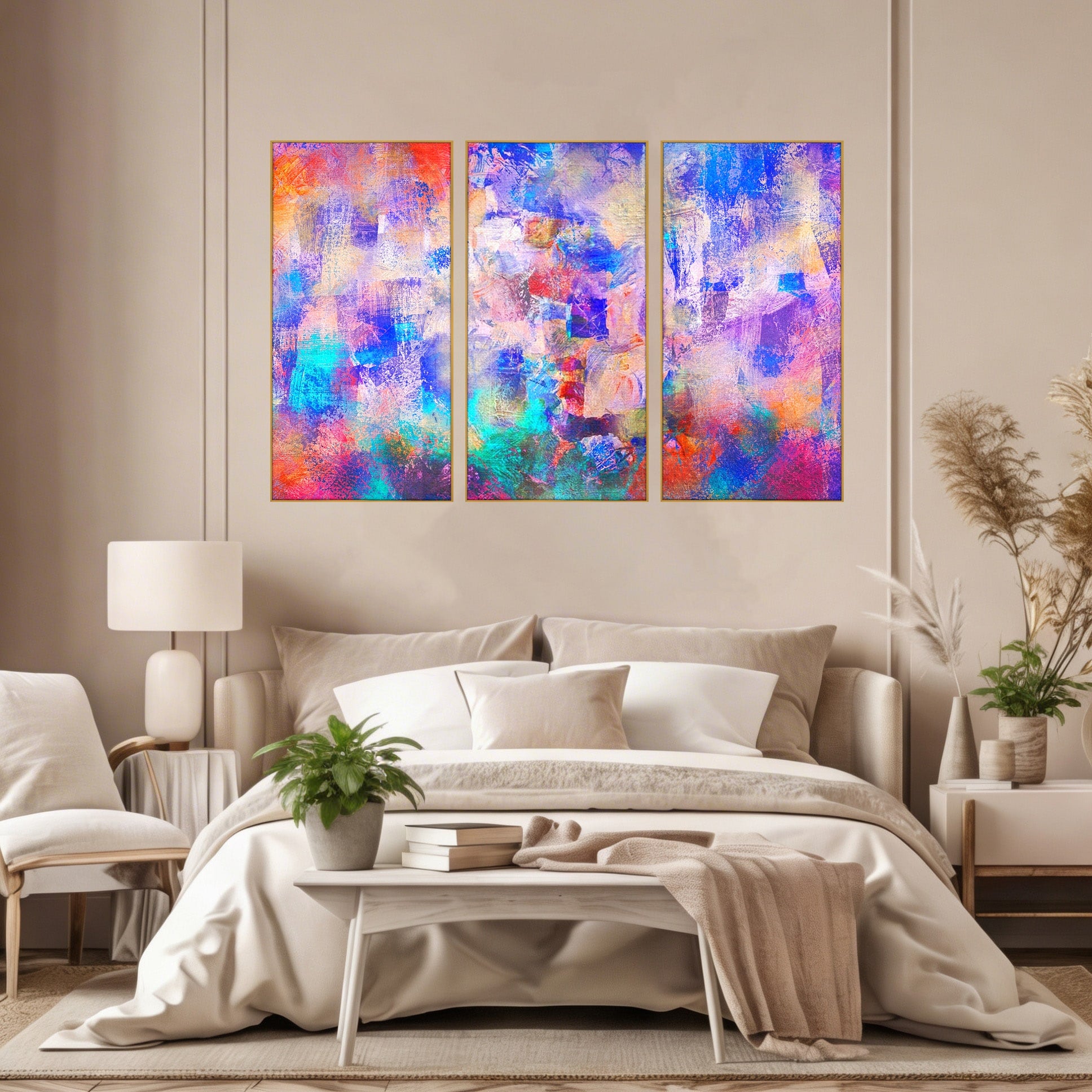 Set 3 Tablouri Canvas Premium LuxCanva® A3-1089, Multicolor, Abstract, Mixture Of Colors, Culori Vibrante