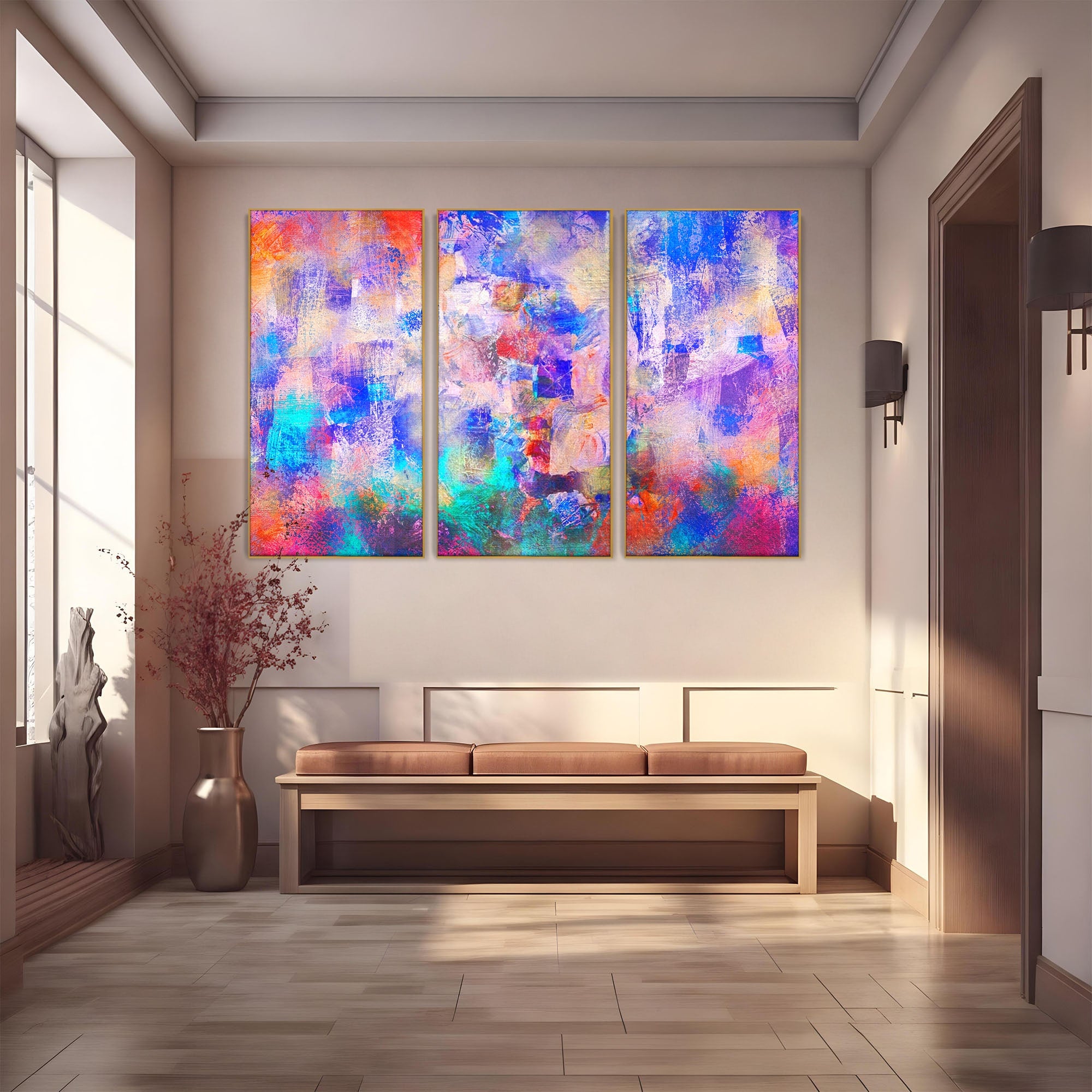 Set 3 Tablouri Canvas Premium LuxCanva® A3-1089, Multicolor, Abstract, Mixture Of Colors, Culori Vibrante