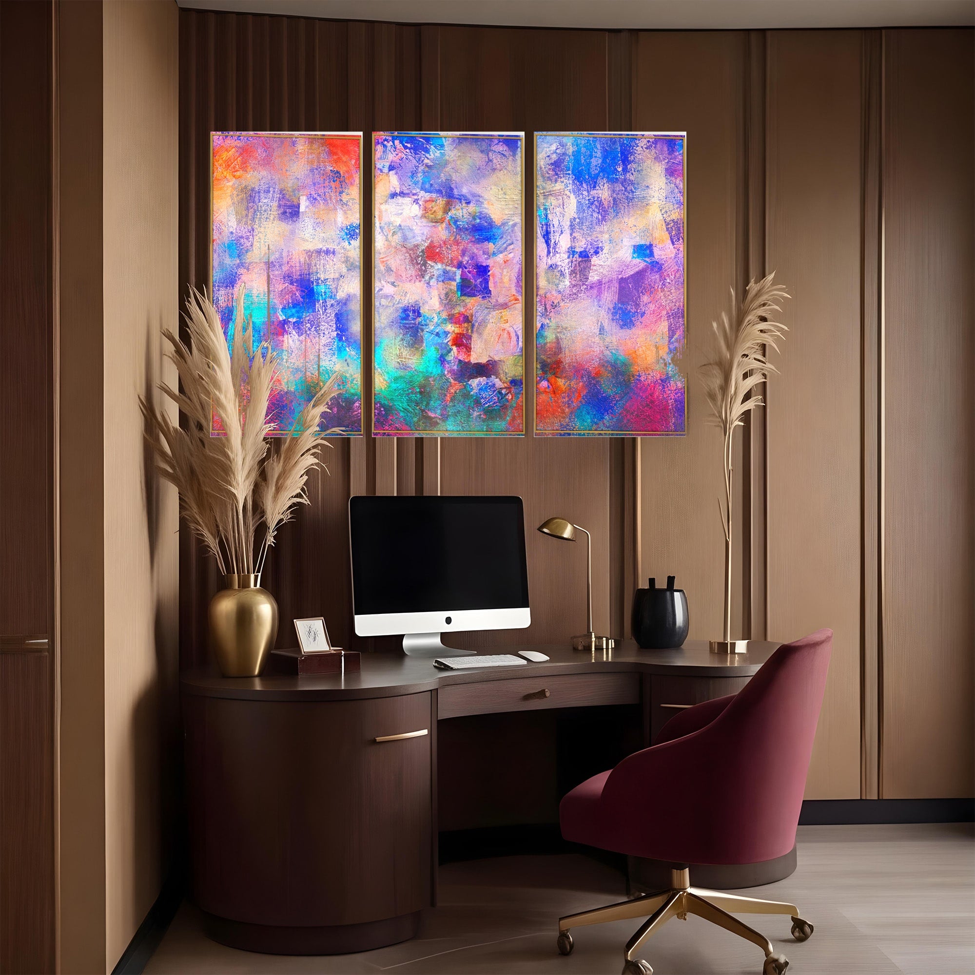 Set 3 Tablouri Canvas Premium LuxCanva® A3-1089, Multicolor, Abstract, Mixture Of Colors, Culori Vibrante