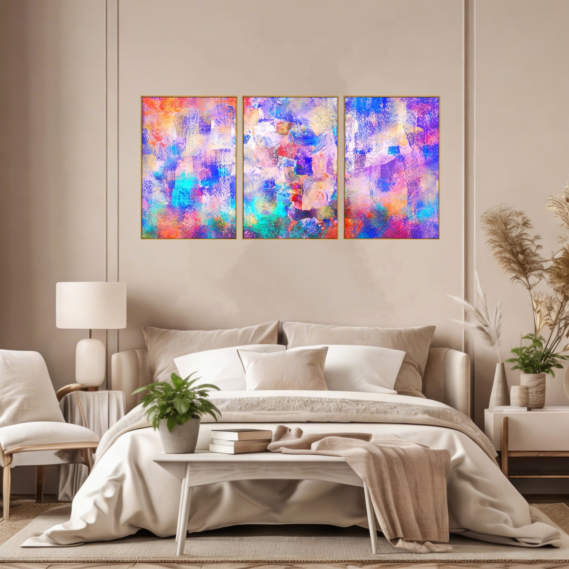 Set 3 Tablouri Canvas Premium LuxCanva® A3-1089, Multicolor, Abstract, Mixture Of Colors, Culori Vibrante