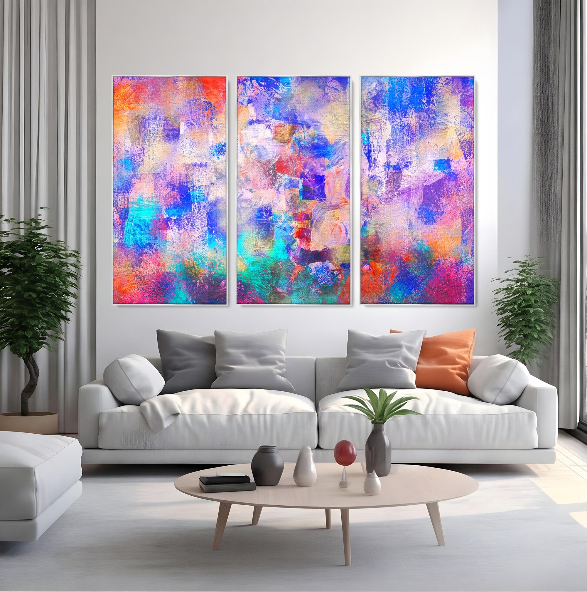 Set 3 Tablouri Canvas Premium LuxCanva® A3-1089, Multicolor, Abstract, Mixture Of Colors, Culori Vibrante