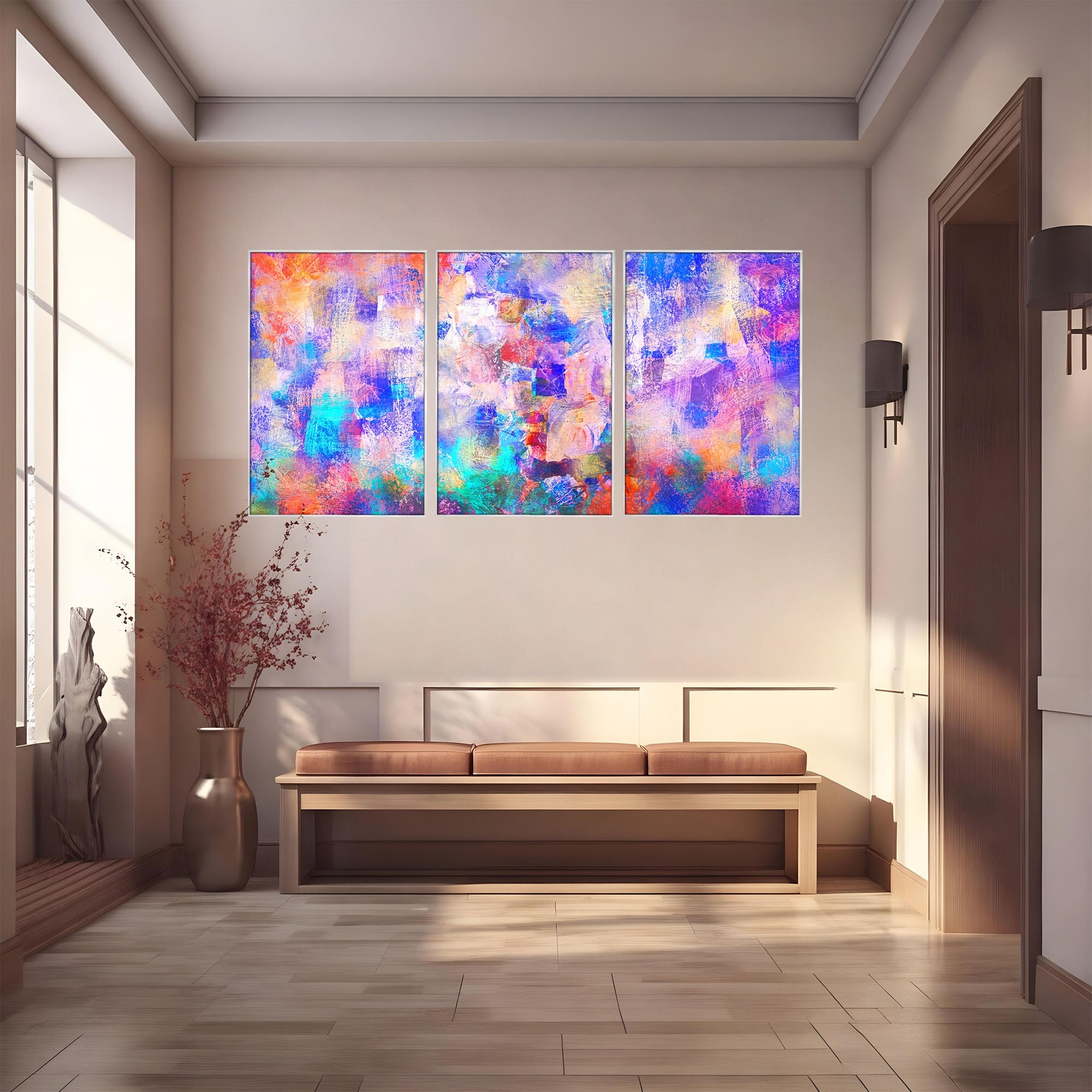 Set 3 Tablouri Canvas Premium LuxCanva® A3-1089, Multicolor, Abstract, Mixture Of Colors, Culori Vibrante