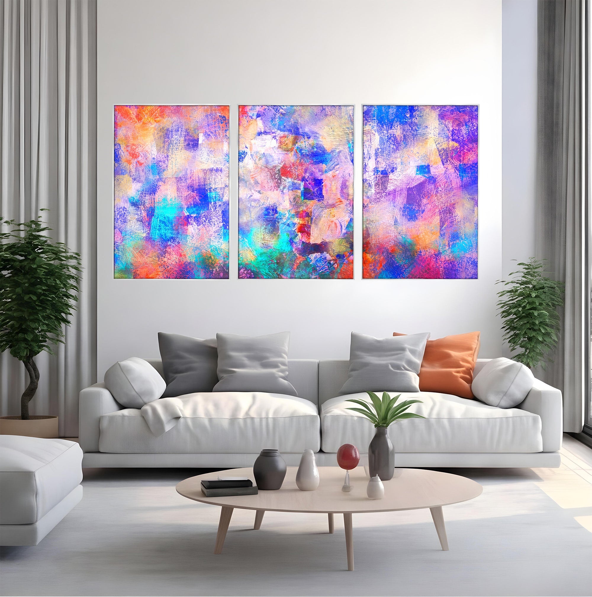 Set 3 Tablouri Canvas Premium LuxCanva® A3-1089, Multicolor, Abstract, Mixture Of Colors, Culori Vibrante