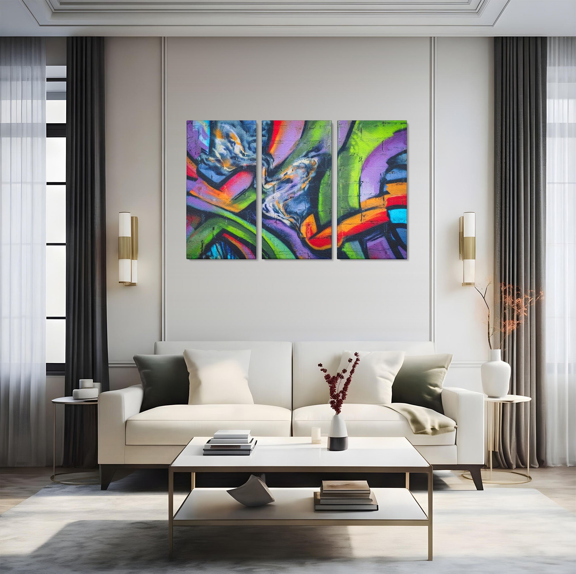Set 3 Tablouri Canvas Premium LuxCanva® A3-1090, Graffiti, Abstract, Street Art, Multicolor, Culori Vibrante