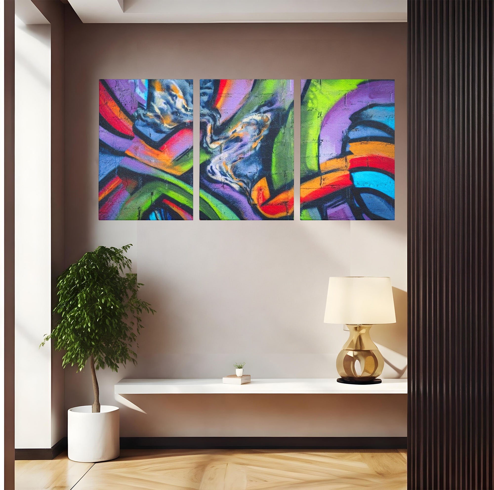 Set 3 Tablouri Canvas Premium LuxCanva® A3-1090, Graffiti, Abstract, Street Art, Multicolor, Culori Vibrante