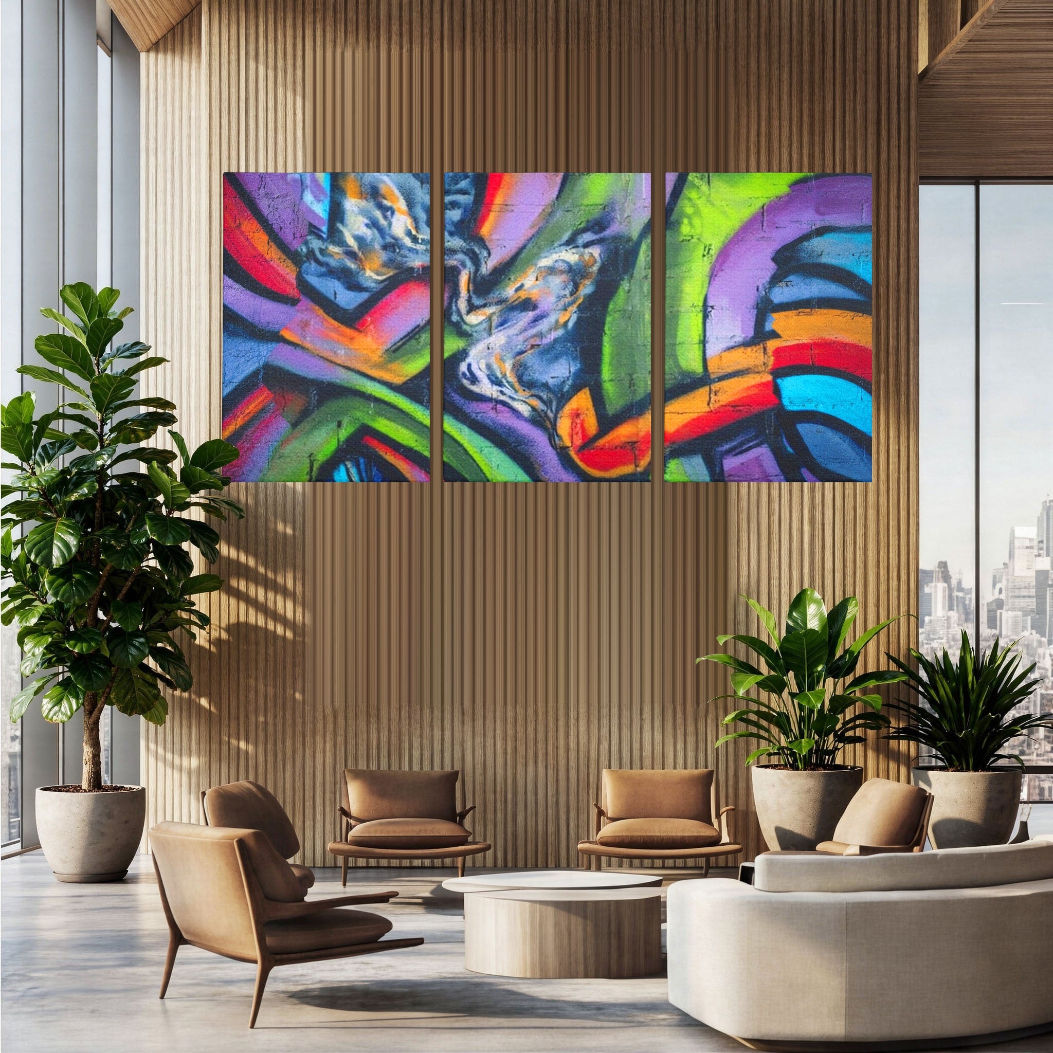 Set 3 Tablouri Canvas Premium LuxCanva® A3-1090, Graffiti, Abstract, Street Art, Multicolor, Culori Vibrante