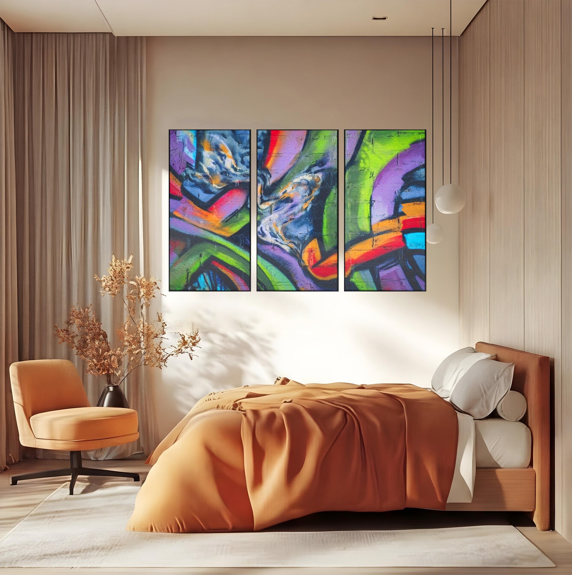 Set 3 Tablouri Canvas Premium LuxCanva® A3-1090, Graffiti, Abstract, Street Art, Multicolor, Culori Vibrante