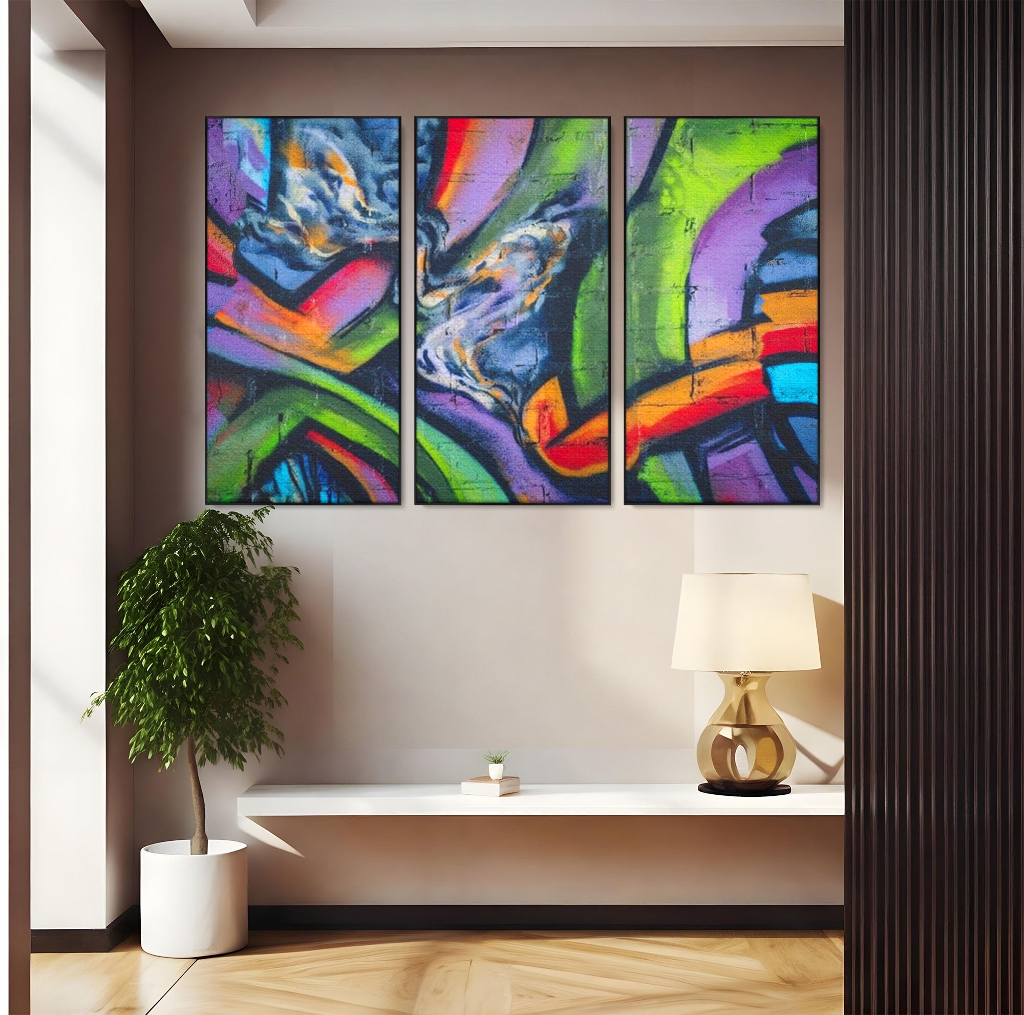Set 3 Tablouri Canvas Premium LuxCanva® A3-1090, Graffiti, Abstract, Street Art, Multicolor, Culori Vibrante