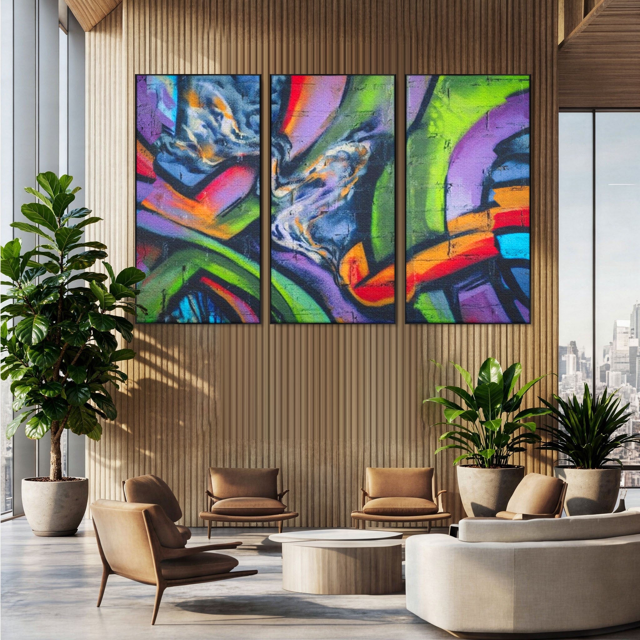 Set 3 Tablouri Canvas Premium LuxCanva® A3-1090, Graffiti, Abstract, Street Art, Multicolor, Culori Vibrante