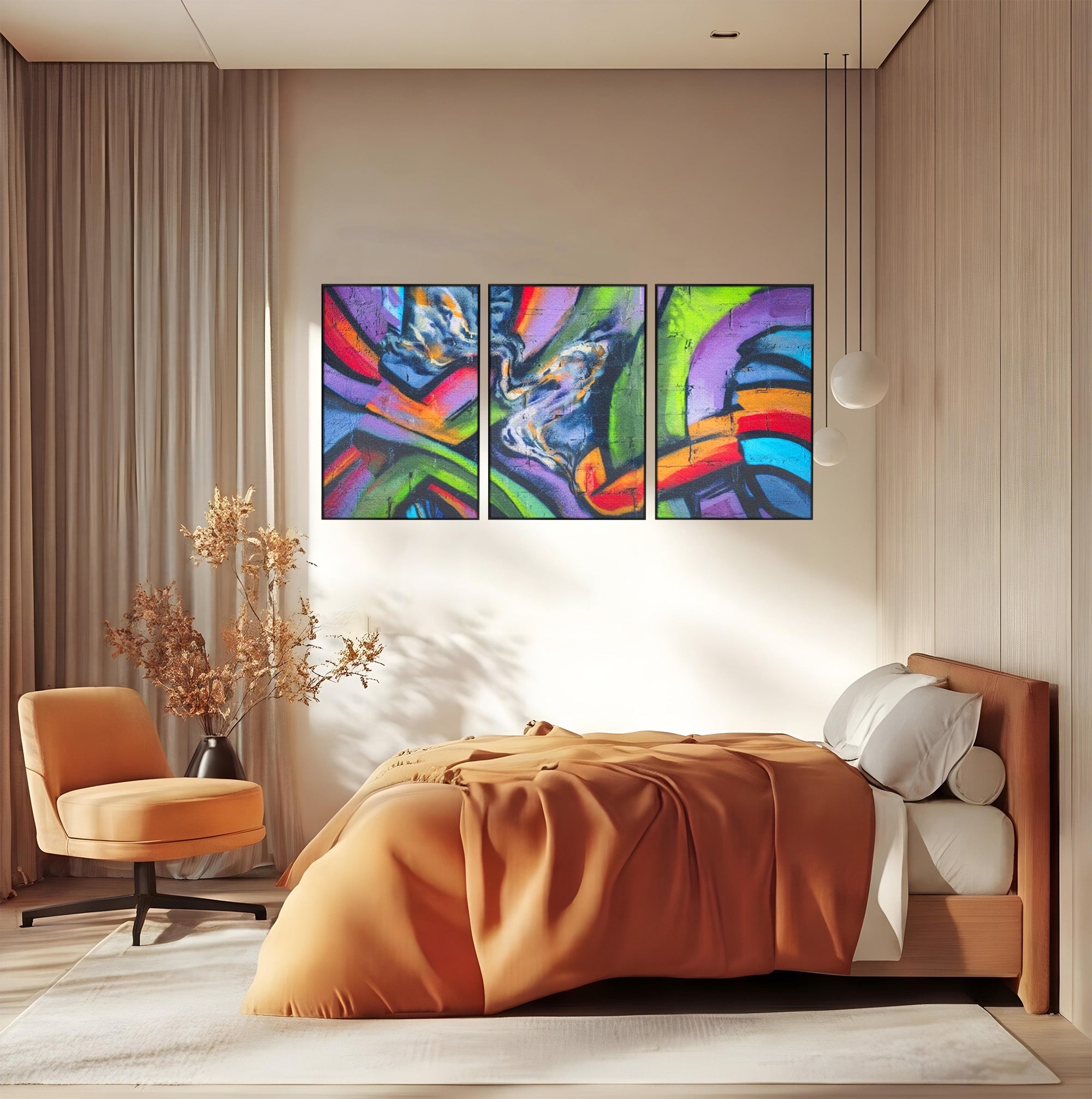 Set 3 Tablouri Canvas Premium LuxCanva® A3-1090, Graffiti, Abstract, Street Art, Multicolor, Culori Vibrante