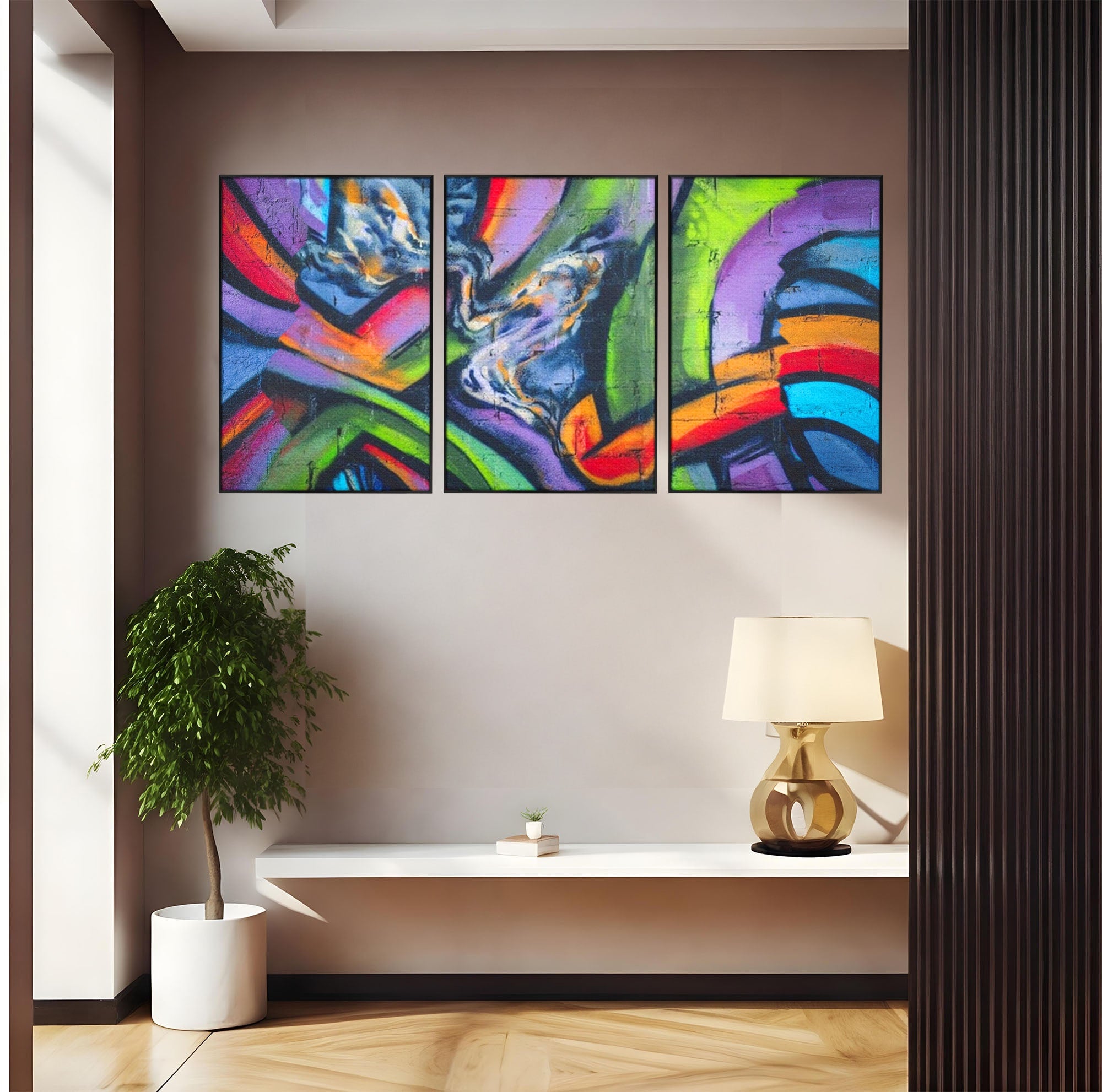 Set 3 Tablouri Canvas Premium LuxCanva® A3-1090, Graffiti, Abstract, Street Art, Multicolor, Culori Vibrante