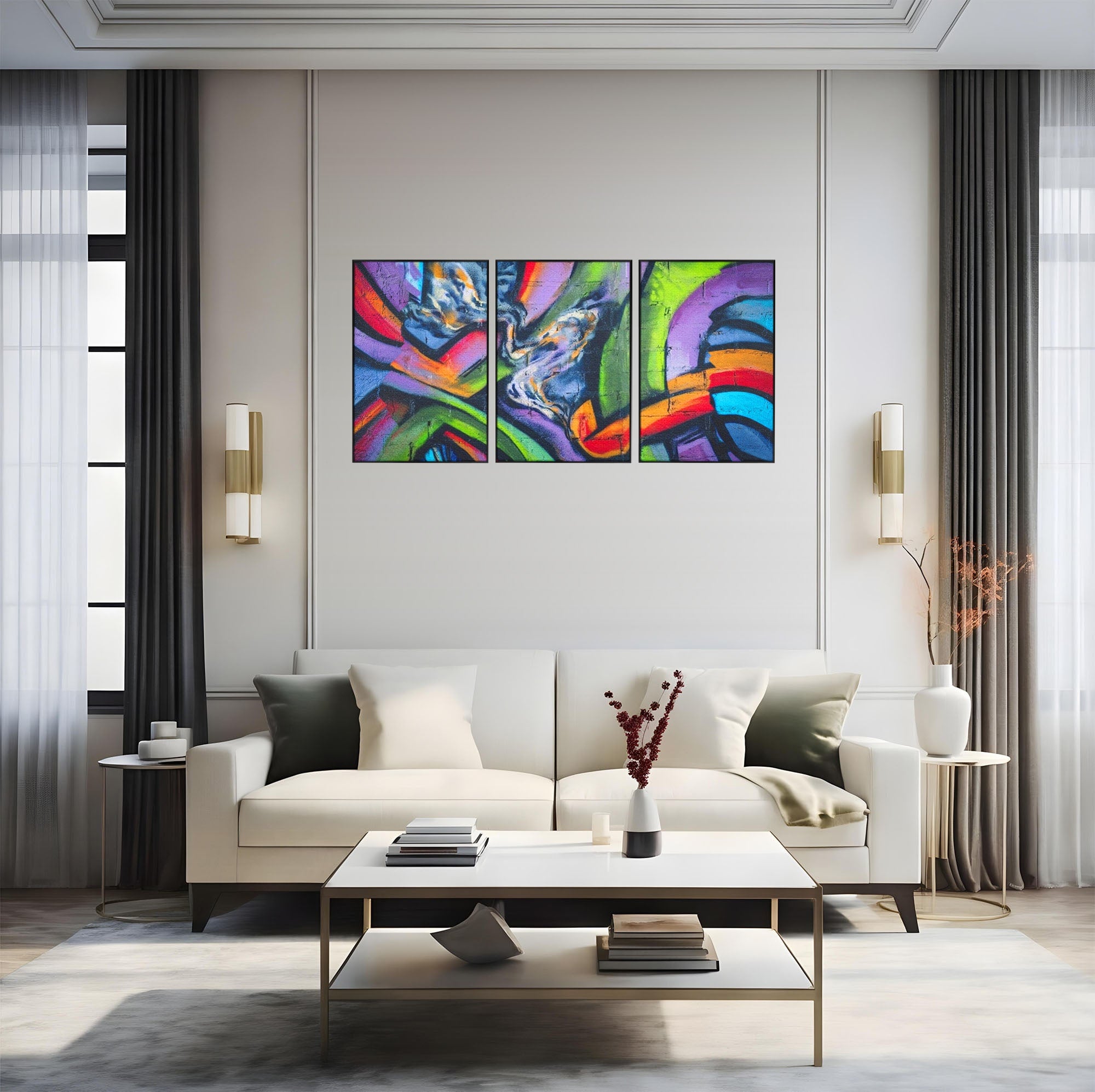 Set 3 Tablouri Canvas Premium LuxCanva® A3-1090, Graffiti, Abstract, Street Art, Multicolor, Culori Vibrante