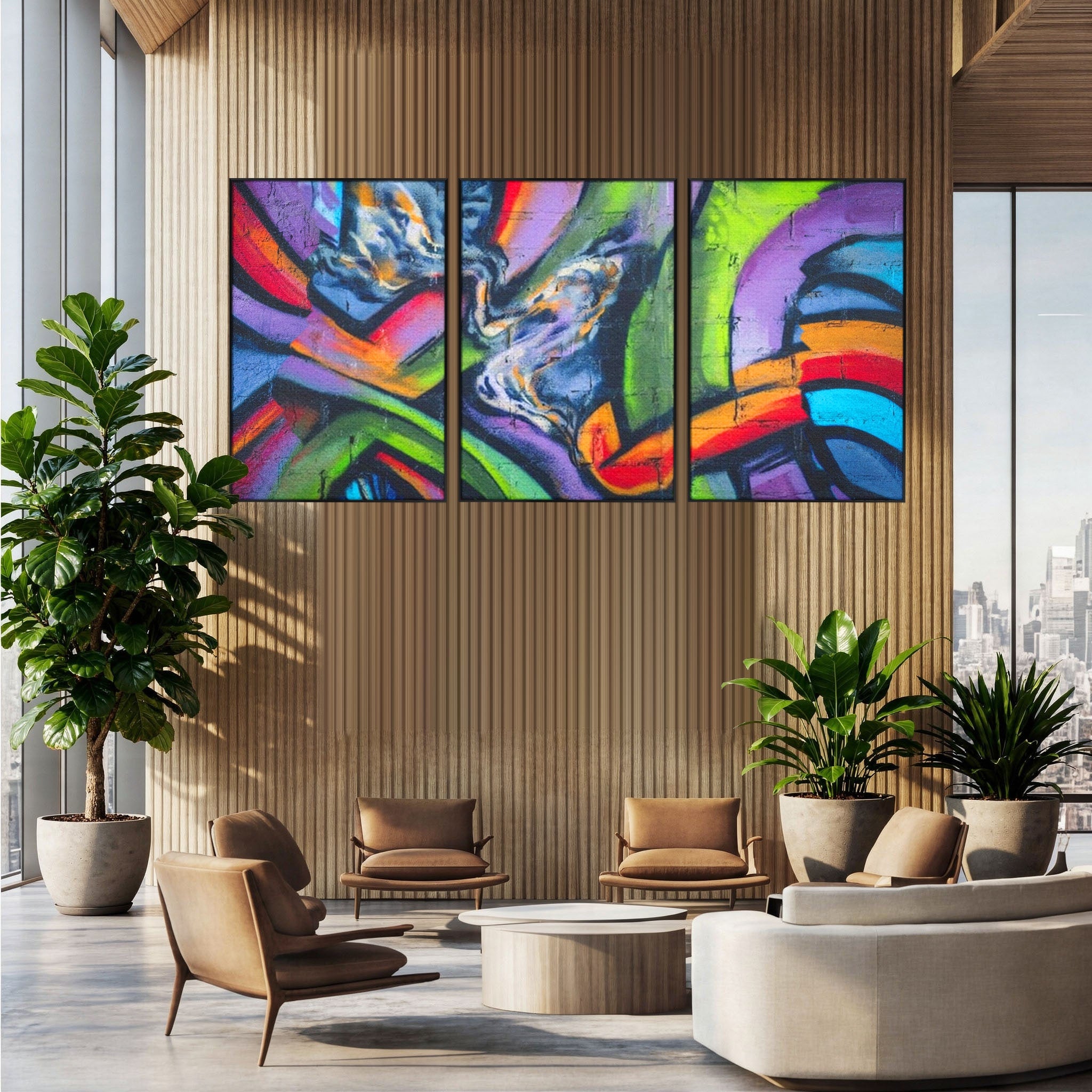 Set 3 Tablouri Canvas Premium LuxCanva® A3-1090, Graffiti, Abstract, Street Art, Multicolor, Culori Vibrante